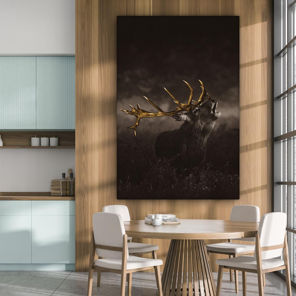 LEINWANDBILD Rotwild - Schwarz - Gold Deko Groß 90x140 cm - Braun, Textil (90/140cm) - MuchoWow