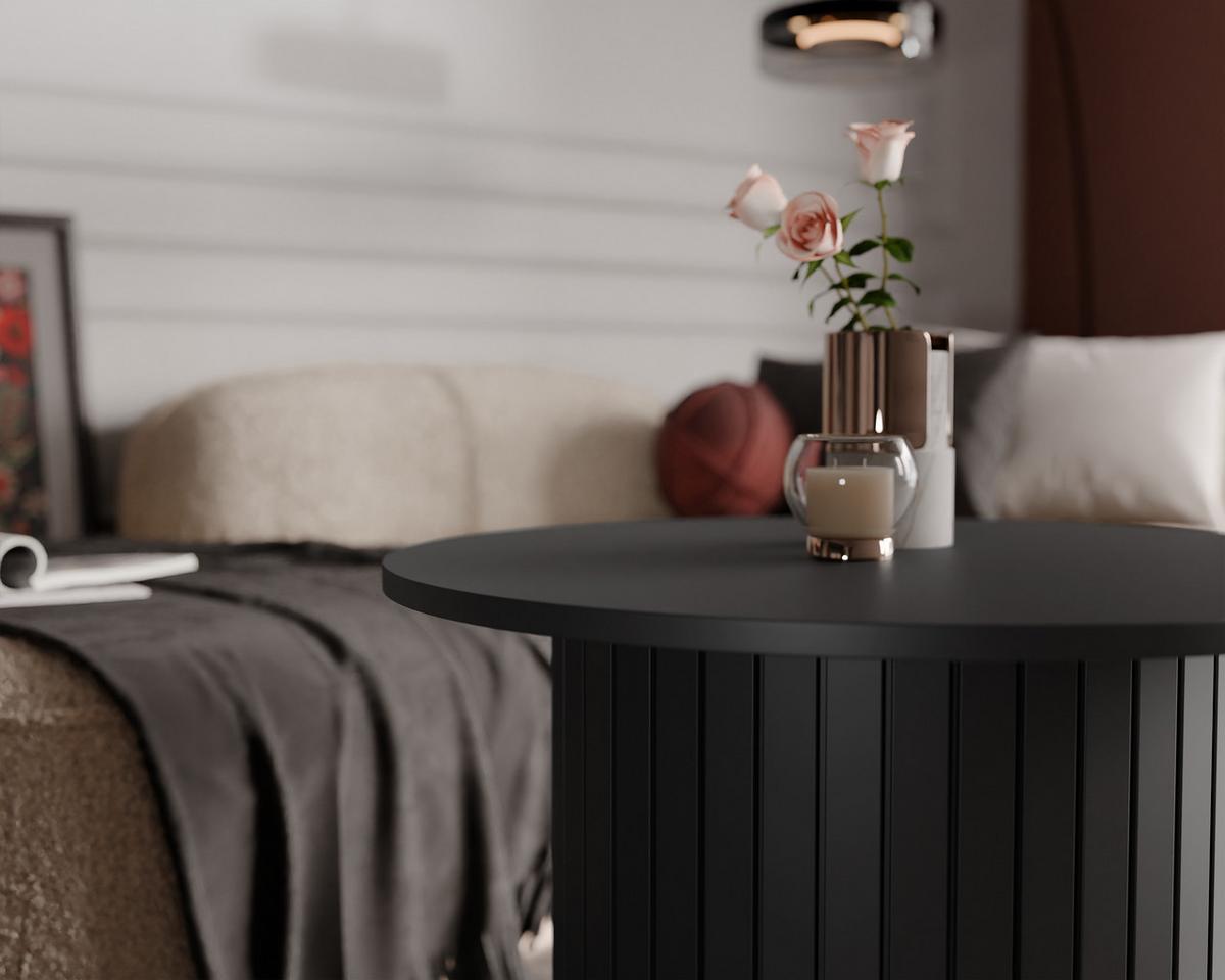 COUCHTISCH geriffelt, rund, Schwarz - Schwarz, Holzwerkstoff (70/70/46cm) - Idohome