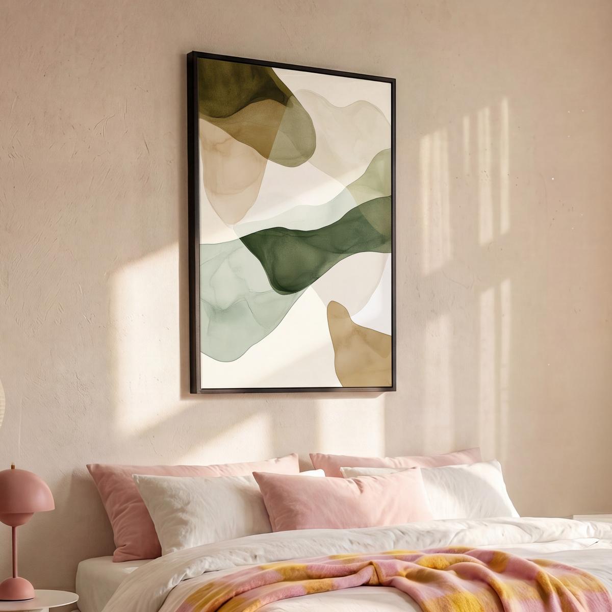 LEINWAND Bilder mit Rahmen - Japandi - Abstrakt - Grün - 90x140 - Salbeigrün, Textil (90/140cm) - MuchoWow