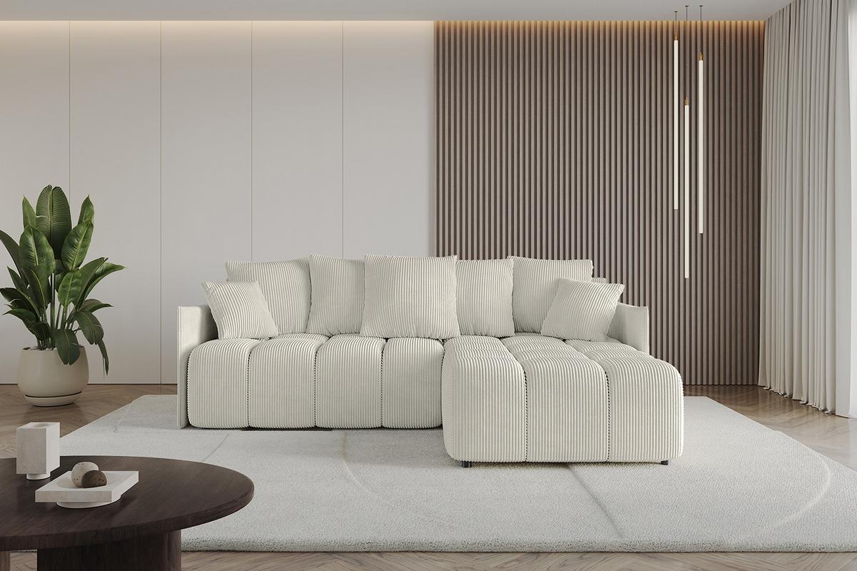 ECKSOFA Ottomane rechts LONLI-L 251x189x68 Creme Cord - Ecru/Creme, Holzwerkstoff/Kunststoff (189/251cm) - ALTDECOR