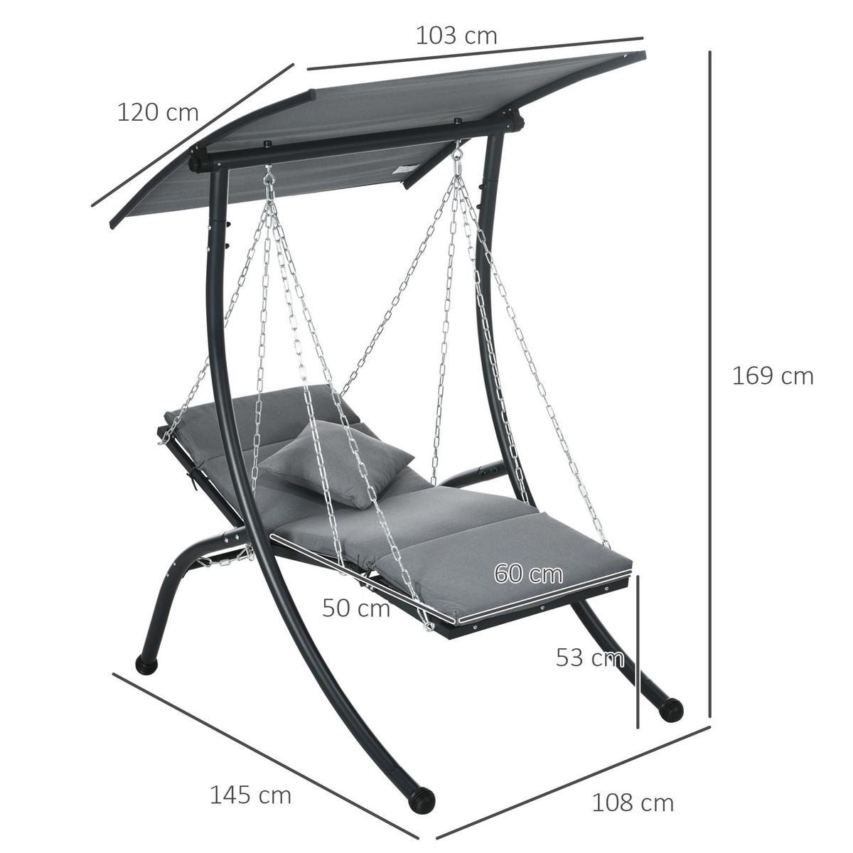 HOLLYWOODSCHAUKEL, 108 x 145 cm x 169 cm, Stahl, Dunkelgrau - Dunkelgrau, Metall (145/169/108cm) - Outsunny