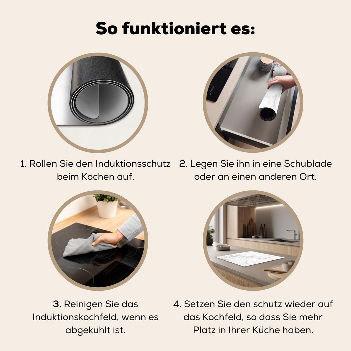 HERDABDECKPLATTE Marmor - Grau - Weiß - Strukturierter Marmor Herdabdeckung Induktionsfeld 60x52 cm - Weiß, Kunststoff (60/52/0.2cm) - MuchoWow