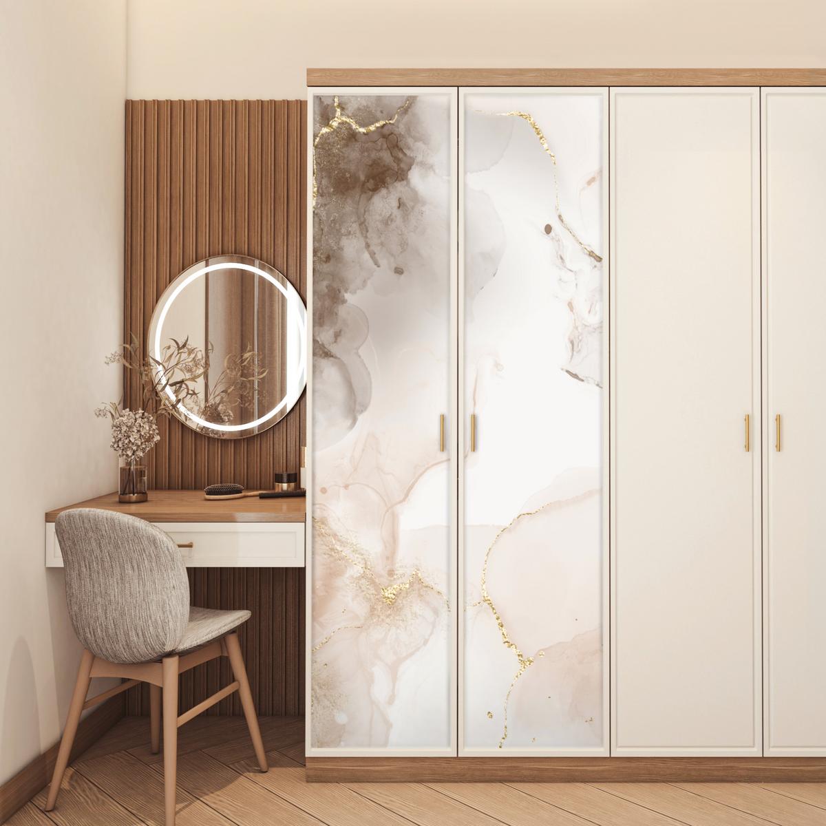 TÜRAUFKLEBER Marmor - Braun - Linie Room Decor 85x205 cm - Türtapete - Champagner, Kunststoff (85/0.1cm) - MuchoWow
