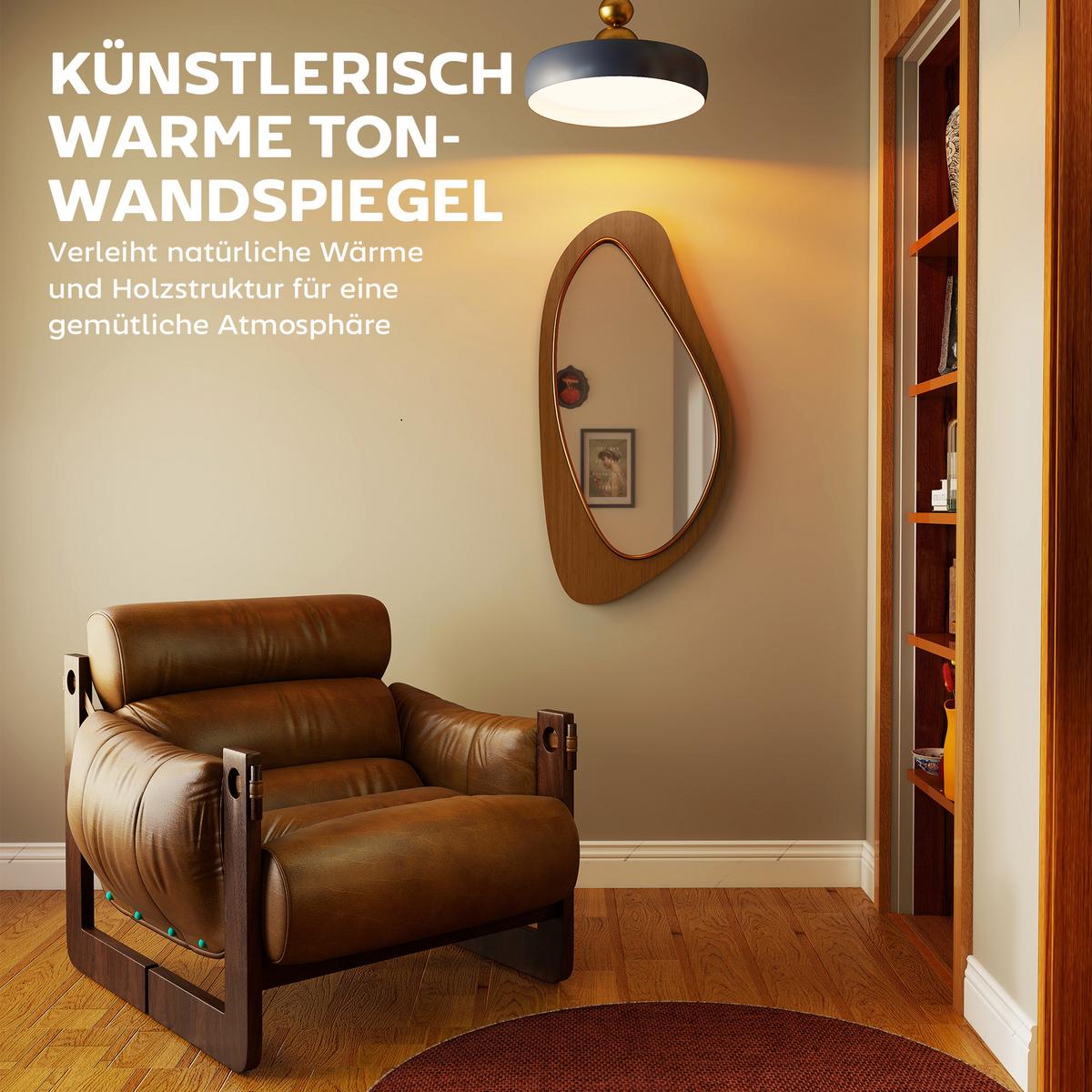 WANDSPIEGEL Naturholz 91,50/45/3 cm - Naturfarben, Glas/Holz (45/3/91.5cm) - HOMCOM