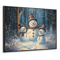 LEINWAND Bilder mit Rahmen - Schneemann - Schnee - Winter - Wald - 80x60 - Hellblau, Textil (80/60cm) - MuchoWow