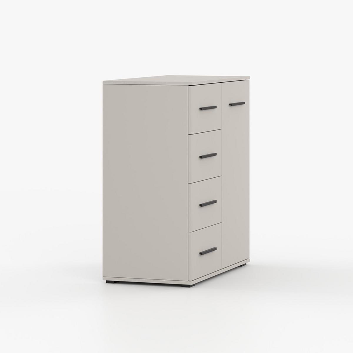 KOMMODE FRIDA MINI 01 KK 90 cm Kaschmir/Kaschmir, vier Schubladen, eine Drehtür, schwarze Griffe - Kaschmir/Schwarz, Holzwerkstoff/Kunststoff (90/96/45cm) - imoebel24