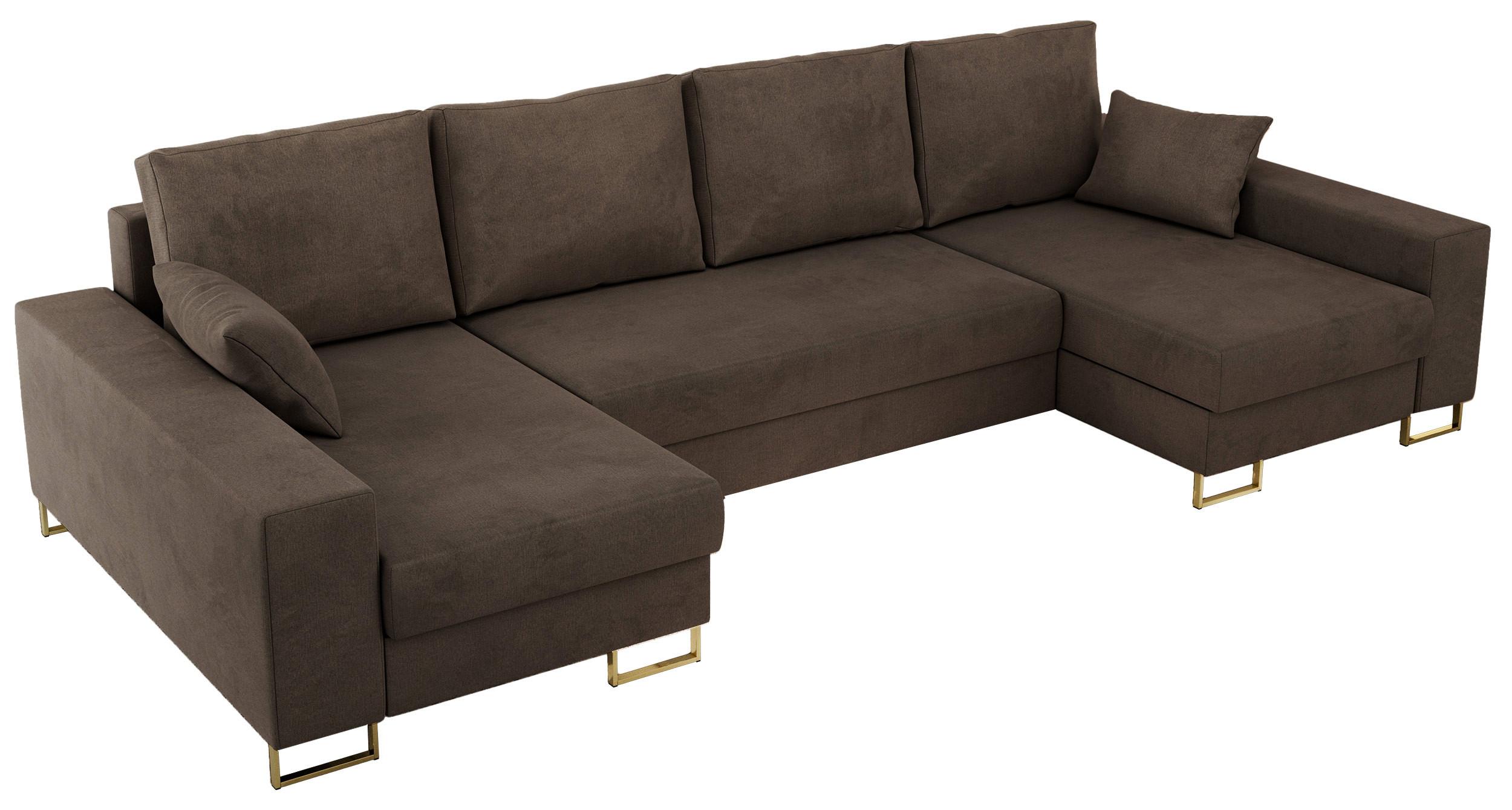 WOHNLANDSCHAFT DORIAN U Velvet Braun - Goldfarben/Braun, Textil/Metall (312/85/138cm) - MKS