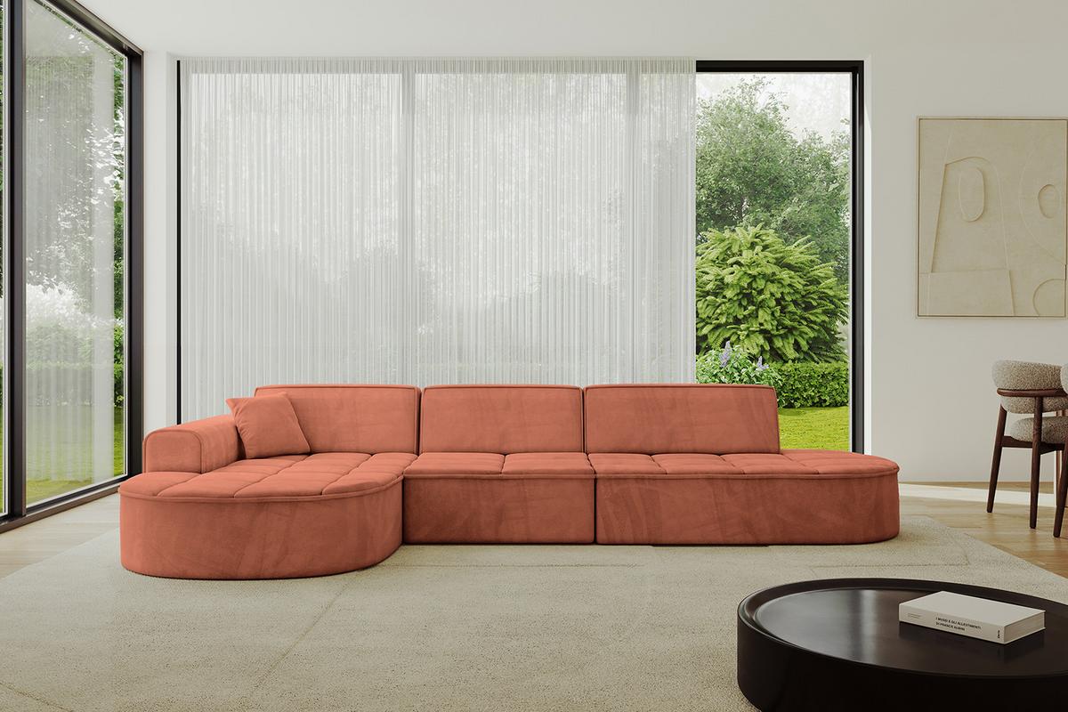 ECKSOFA Ottomane Links TARO-L2 - 328x171x79,5 cm Apricot - Koralle, Holzwerkstoff/Textil (328/171cm) - ALTDECOR