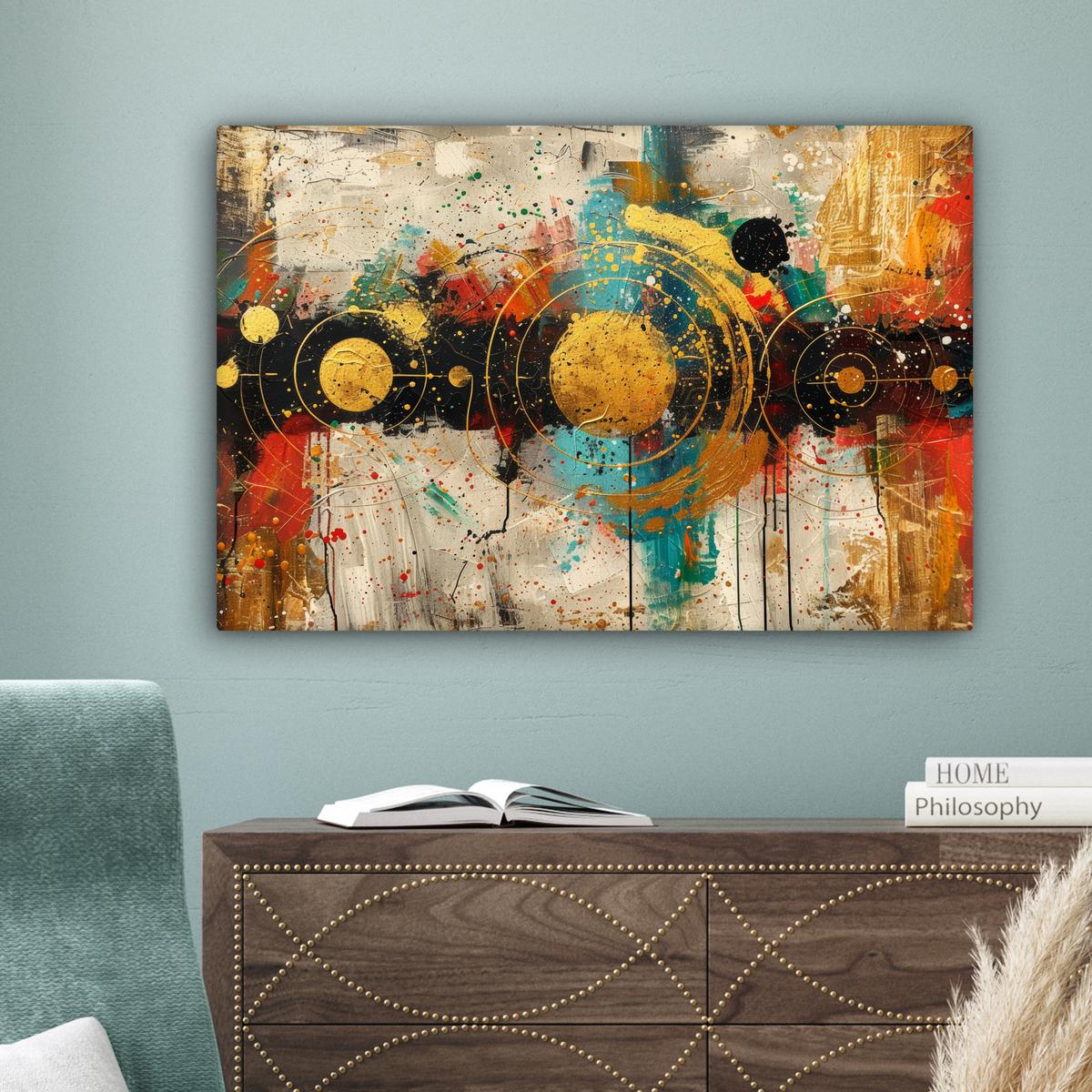 LEINWANDBILD Abstrakt - Kunst - Gold - Modern Gemälde 60x40 cm - Multicolor, Textil (60/40cm) - MuchoWow