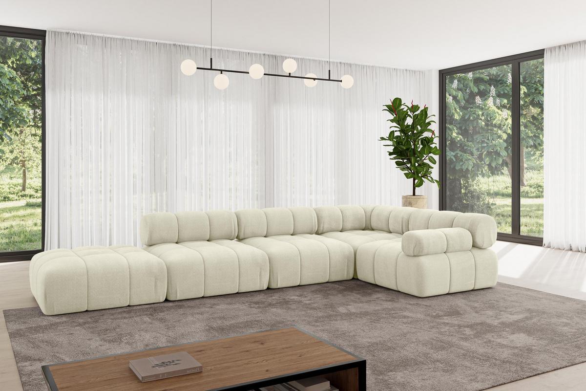 ECKSOFA modulares Sofa Felto-L2 - 380x190x70 cm Beige Velours - Beige, Holzwerkstoff/Textil (380/190cm) - ALTDECOR
