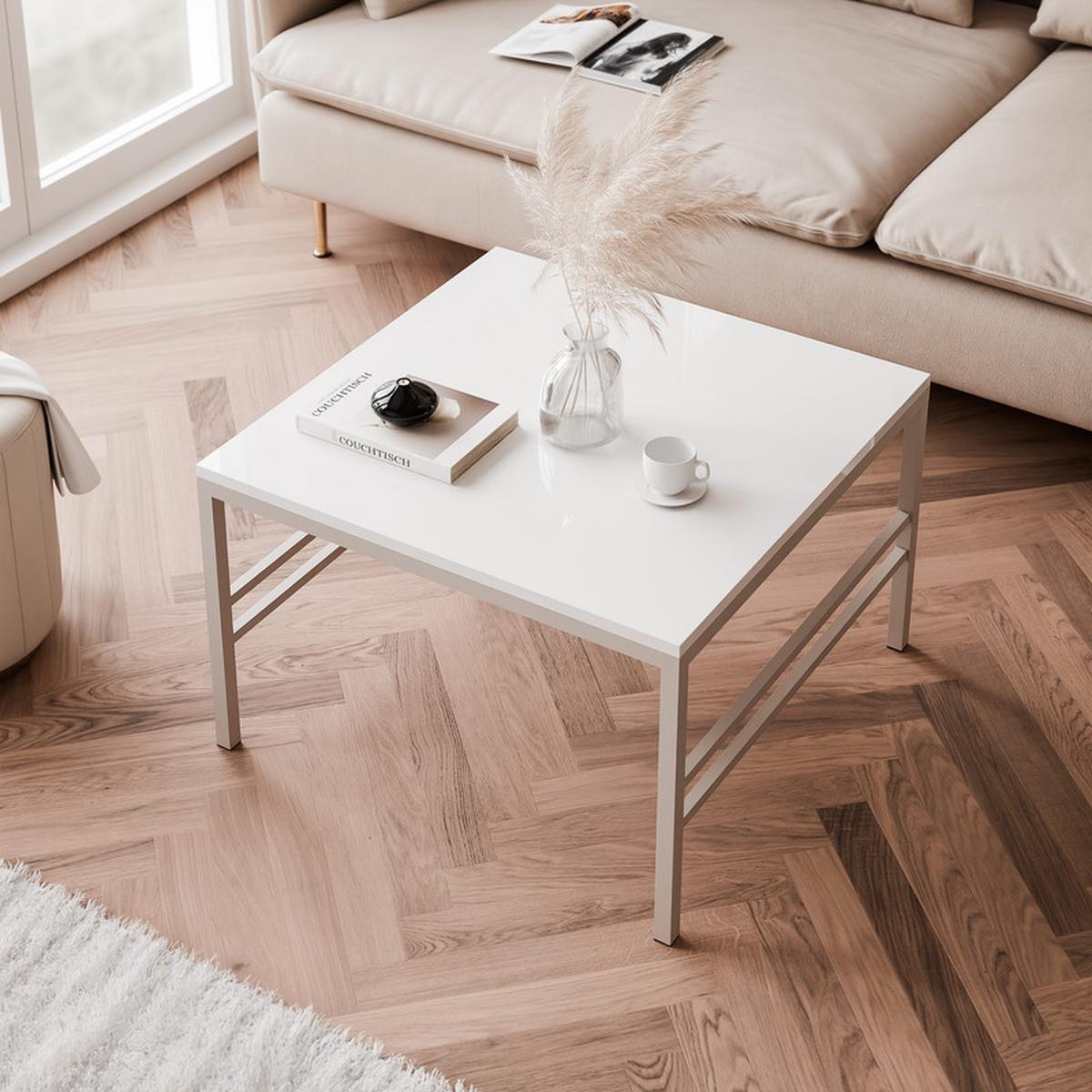 COUCHTISCH FORMA 60/60 cm Quadrat, Kaschmir / Weiß Hochglanz - Kaschmir/Weiß Hochglanz, Metall (60/60/40cm) - Idohome