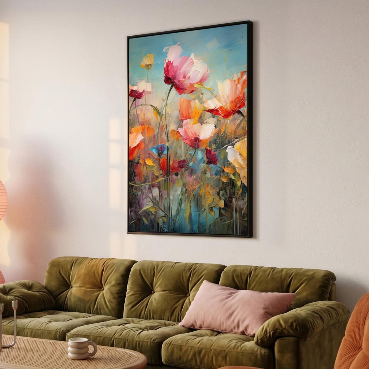 LEINWAND Bilder mit Rahmen - Blumen - Aquarell - Kunst - Botanisch - Natur - 80x120 - Orange, Textil (80/120cm) - MuchoWow