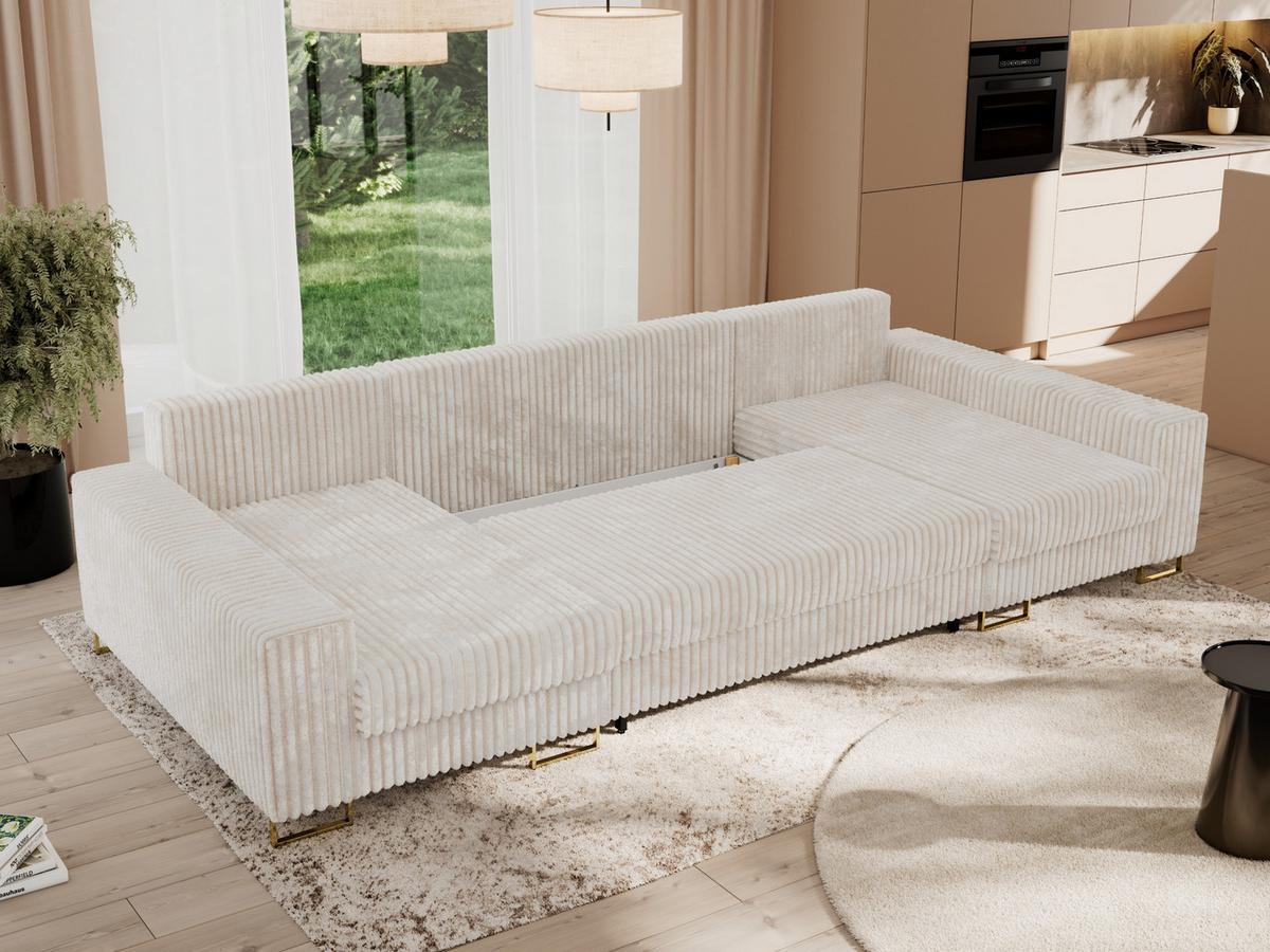WOHNLANDSCHAFT DORIAN U Cord Beige - Beige/Goldfarben, Textil/Metall (312/85/138cm) - MKS