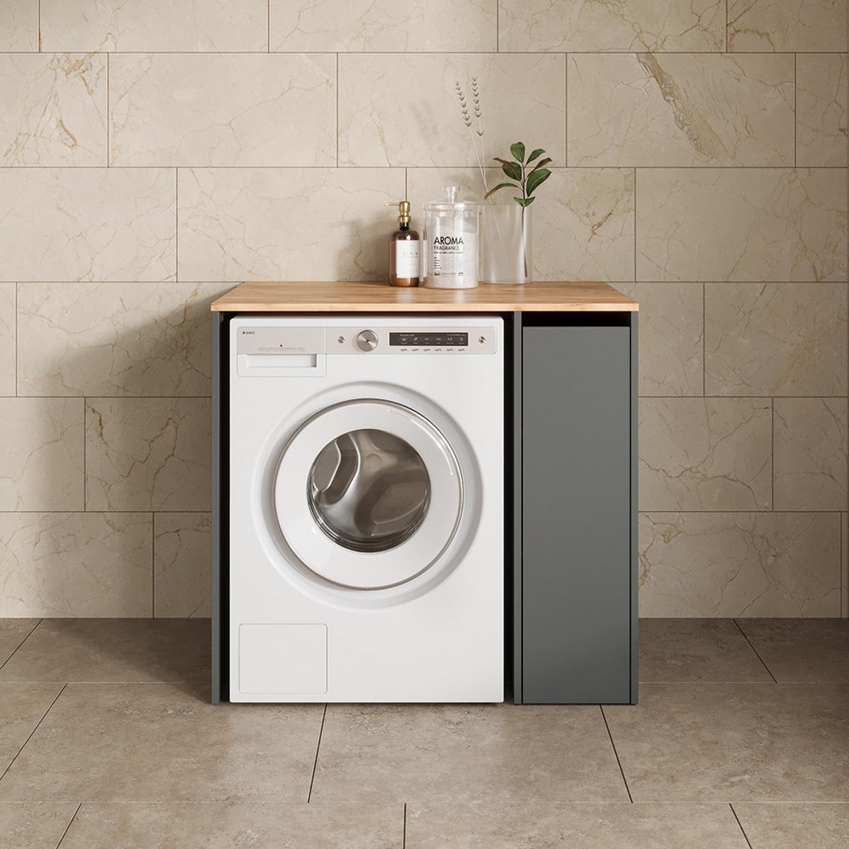 WASCHMASCHINENSCHRANK Paolina Anthrazit/Goldkraft Eiche 93.6 x 88.2 cm mit Fächern und Tür - Honigeiche/Anthrazit, Holzwerkstoff (93.6/88.2/60.3cm) - Livinity®