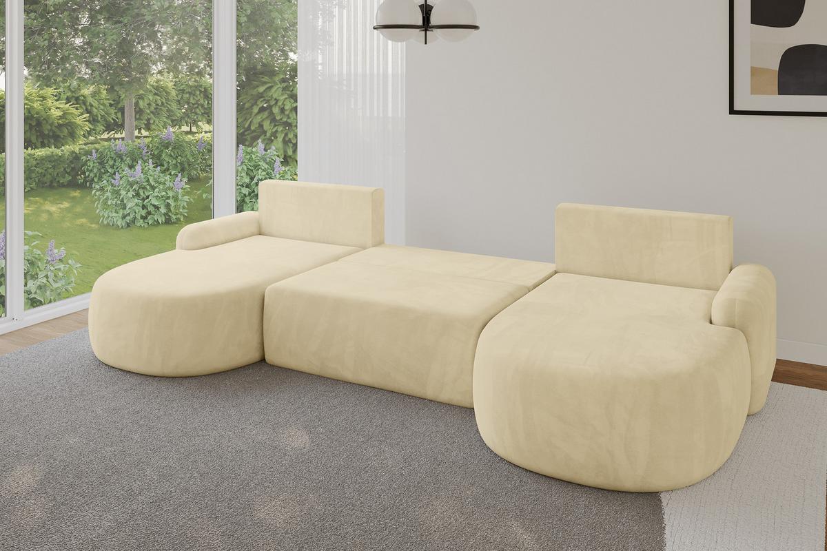 WOHNLANDSCHAFT mit Schlaffunktion und Bettkasten LIRA-U - 335x172x89 Beige - Ecru, Holzwerkstoff/Textil (335/89/172cm) - ALTDECOR