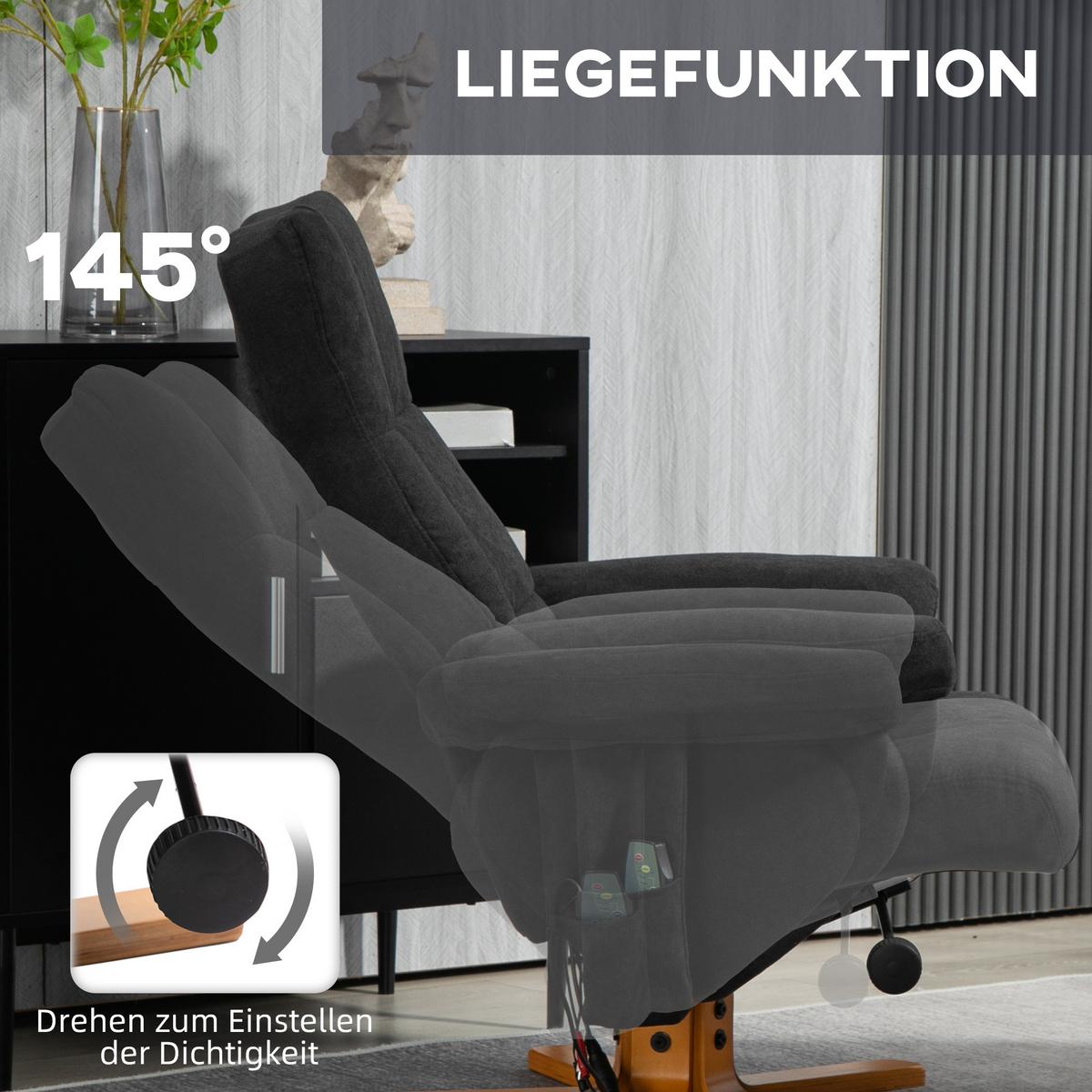 RELAXSESSEL mit Fußhocker, Stauraum, Massagesessel mit Liegefunktion Schwarz - Schwarz, Holz/Textil (86/99/80cm) - HOMCOM