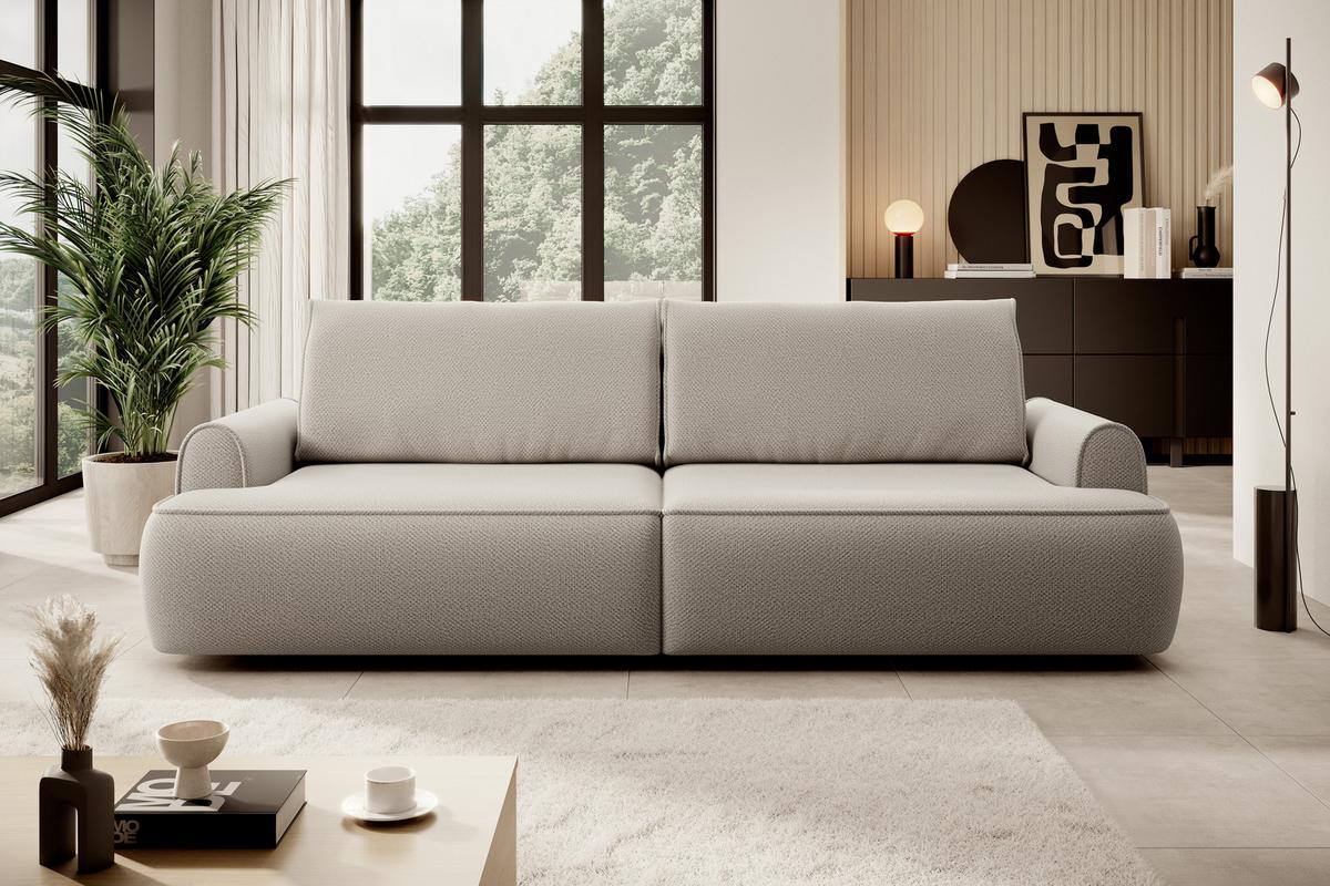 BETTSOFA MARE Beige Plüsch-Stoff mit Schlaffunktion - Beige, Textil (102/85/250cm) - MASSENO