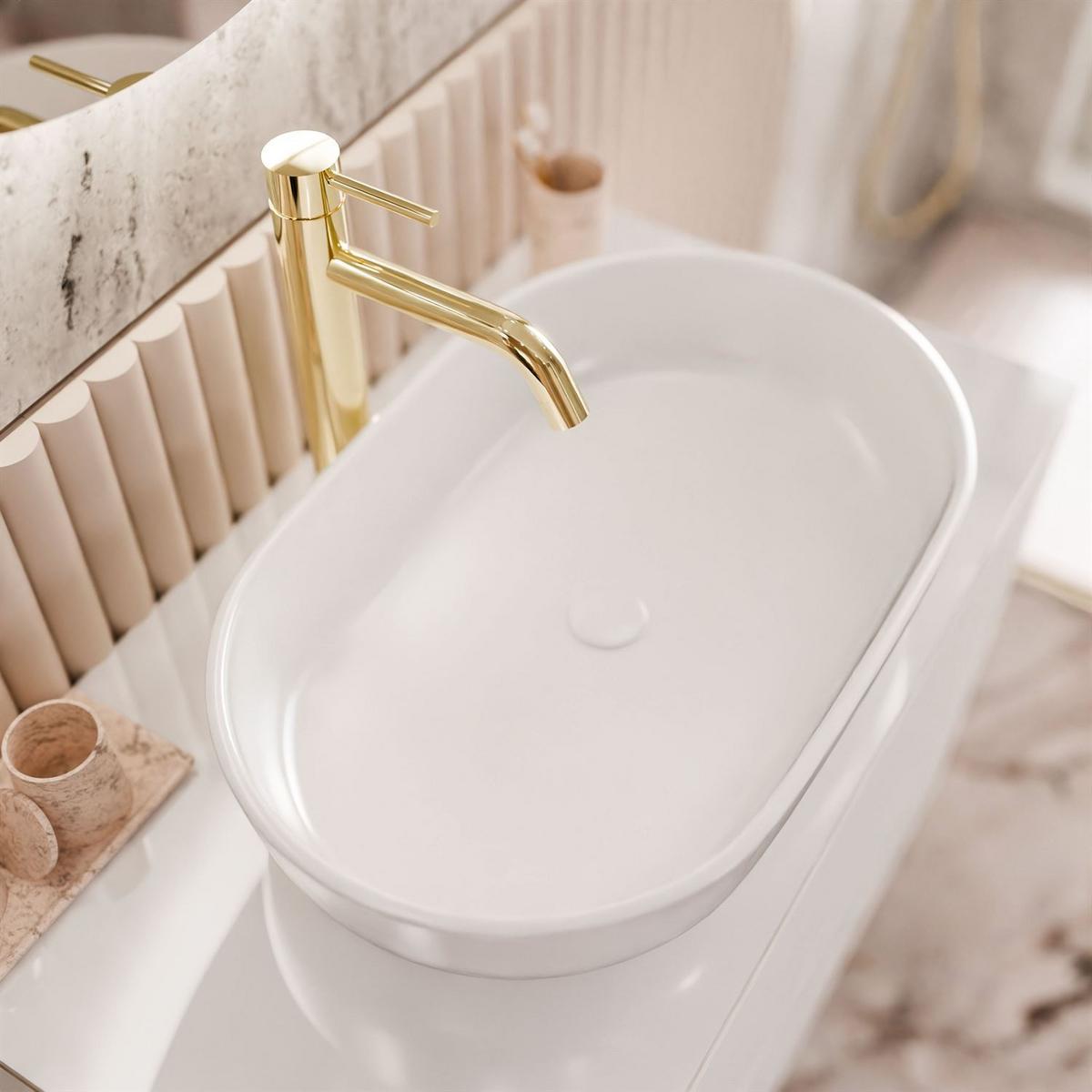 BADEZIMMERSCHRANK AURORA GOLD - Weiß, Holzwerkstoff (80/55/45cm) - Lookway