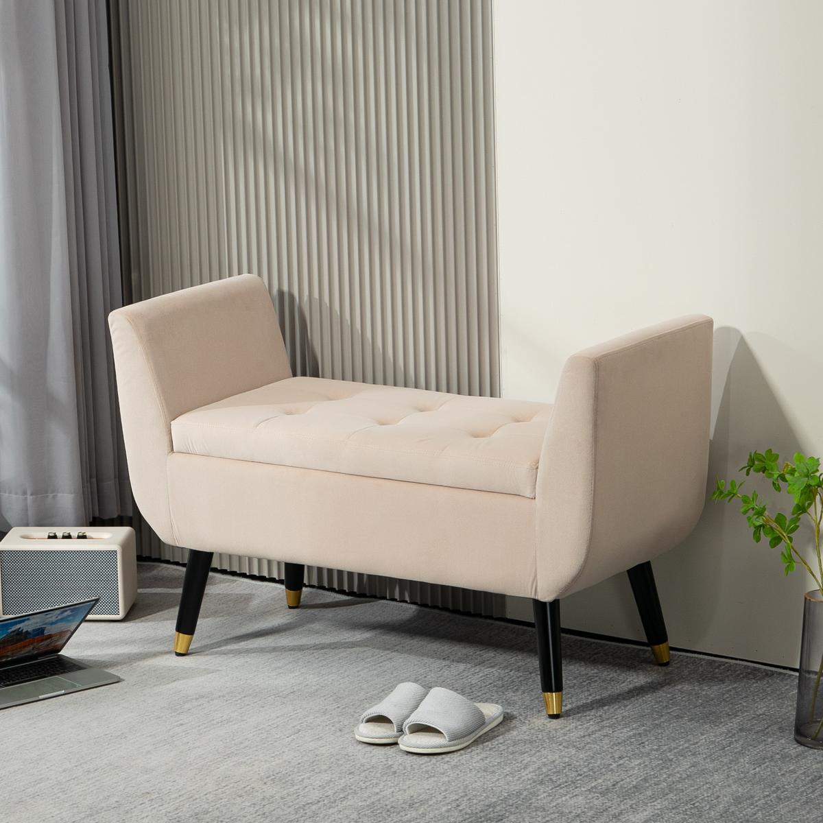 LUXUS Sitzbank Polsterbank mit Stauraum Beige 107 x 42 x 65 cm - Beige, Kunststoff (42/65/107cm) - HOMCOM
