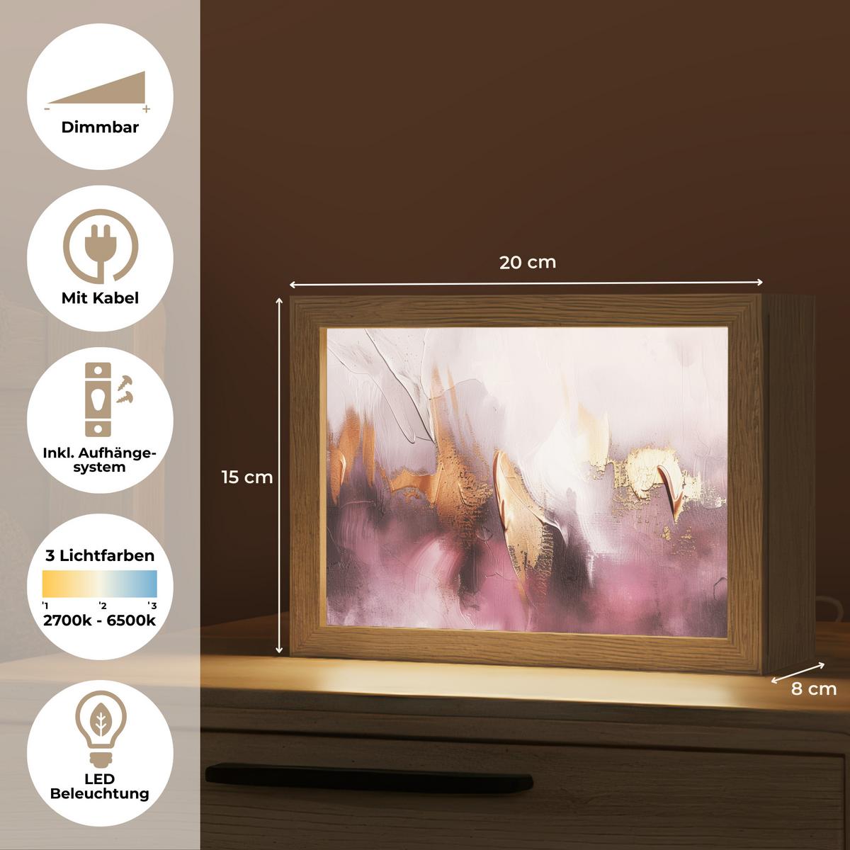 TISCHLEUCHTE Lila - Abstrakt - Farbe - Gold 20x15 cm - Baltimorefarben, Holzwerkstoff (8/20/15cm) - OnlyWow