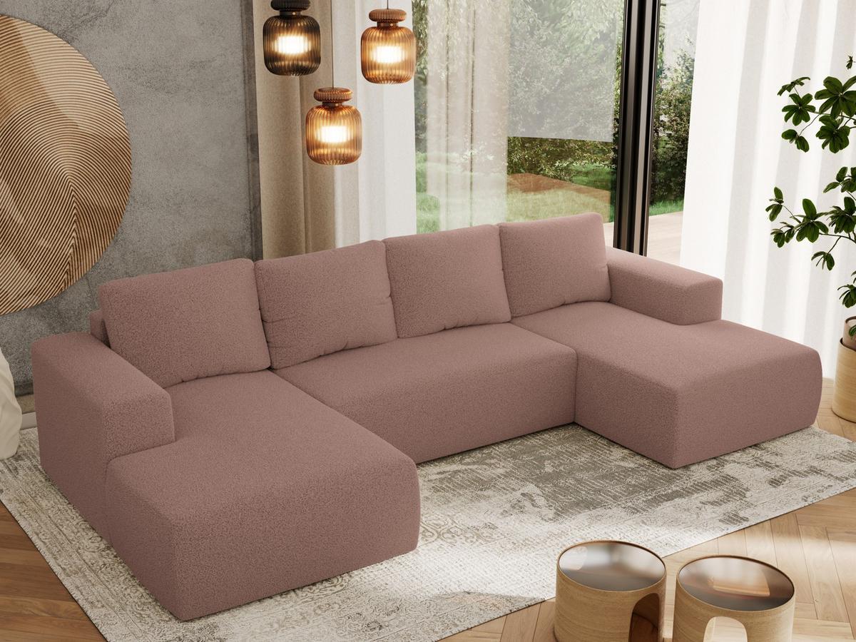 WOHNLANDSCHAFT TRENTINO U Rosa Boucle - Schwarz/Rosa, Kunststoff/Textil (334/91/163cm) - MKS