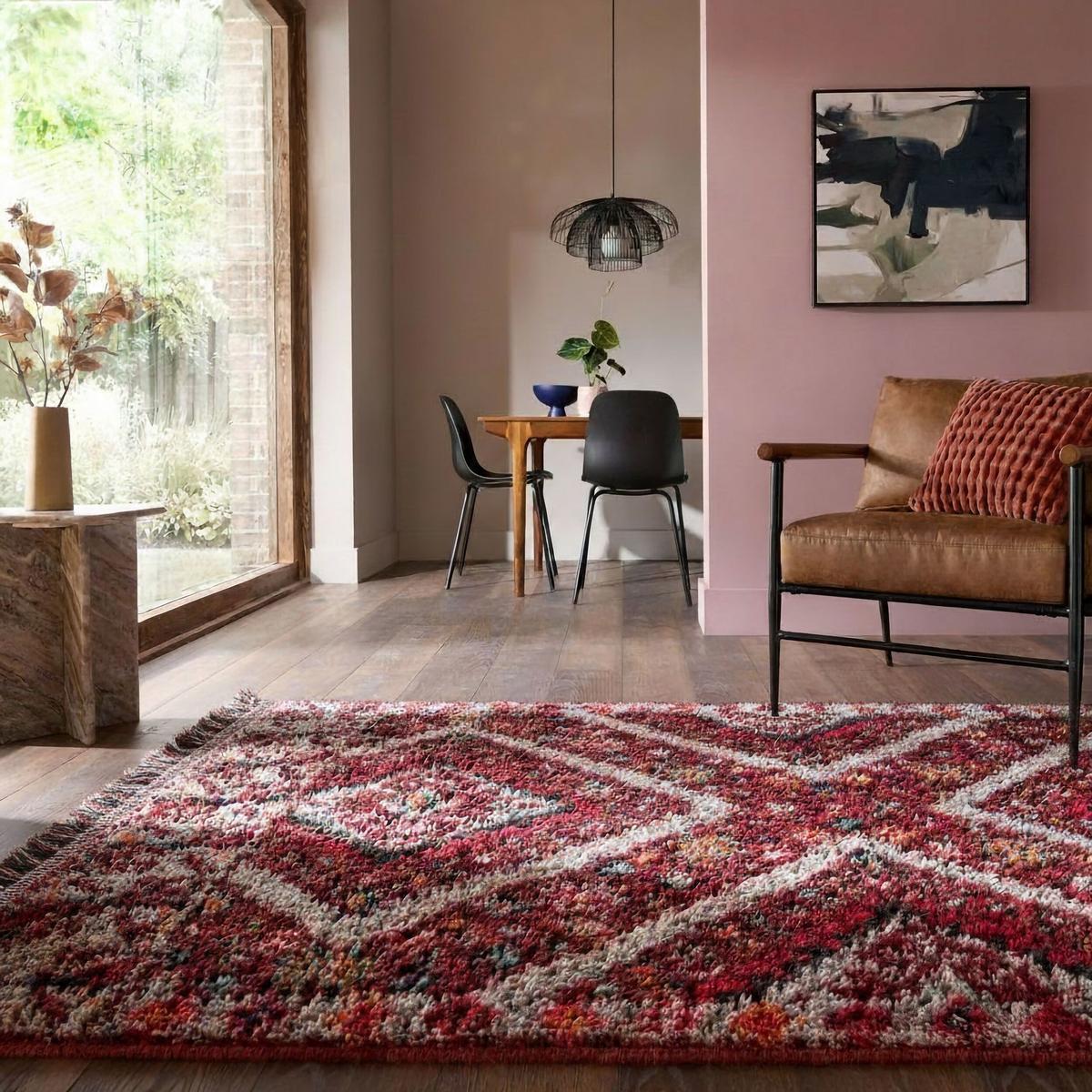 HOCHFLORTEPPICH mit Fransen TAFRAUT, im Berber-Stil, Rot, 133 x 190 cm - Rot, Textil (190/133cm) - KADIMA DESIGN