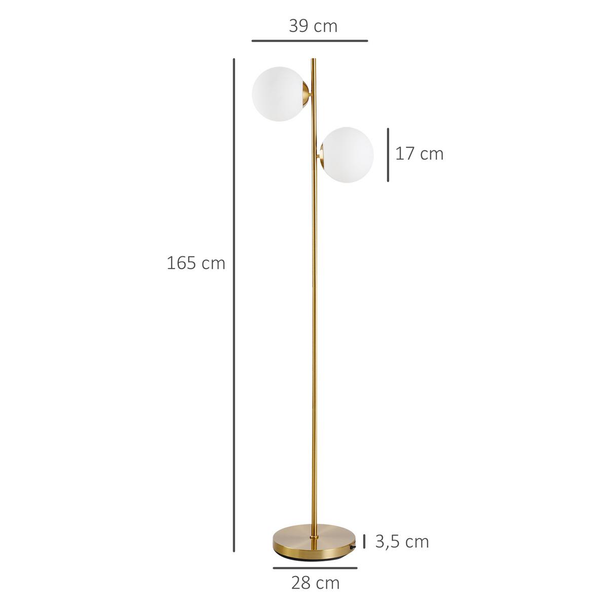 STEHLAMPE Stehleuchte Standleuchte 2-teiliger Glas-Lampenschirm Golden+Weiß - Weiß, Metall (39/28/165cm) - HOMCOM