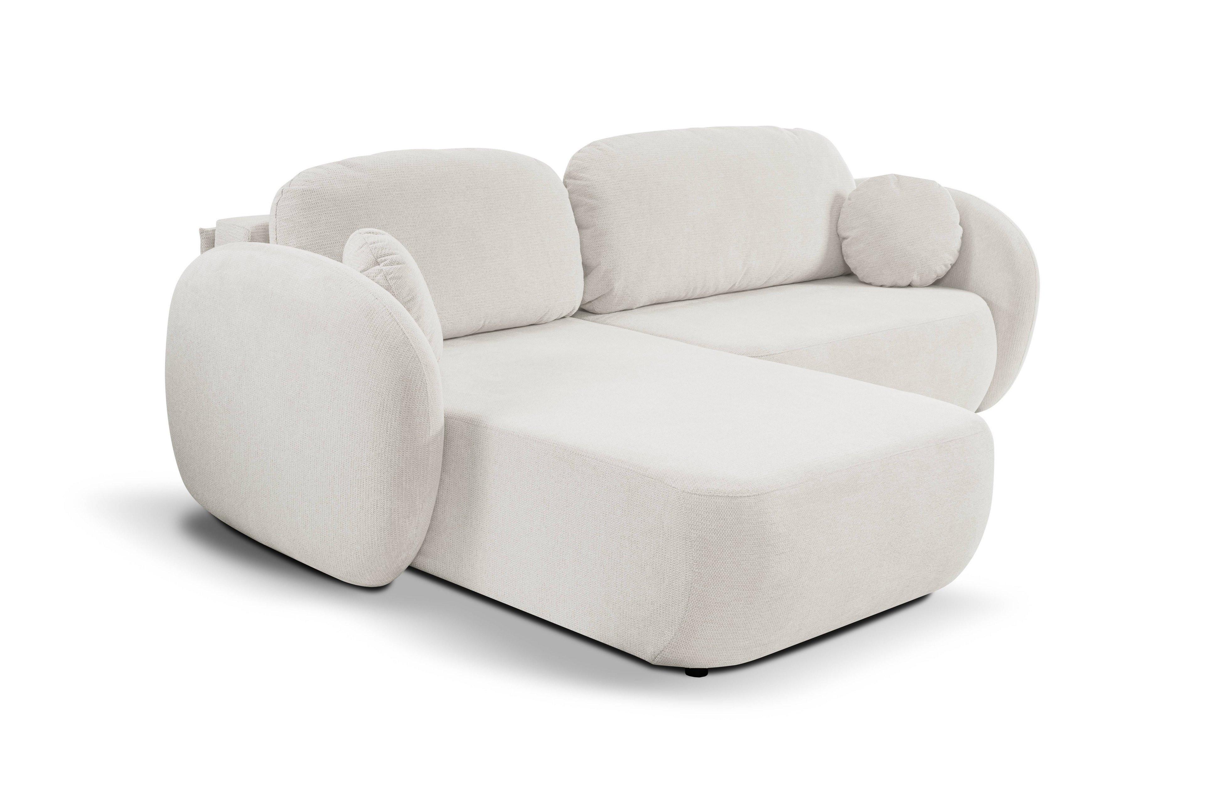 ECKSOFA AMICO L-S Weiß Geflochtener Stoff mit Schlaffunktion - Weiß, Holz (248/174cm) - MASSENO