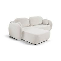 ECKSOFA AMICO L-S Weiß Geflochtener Stoff mit Schlaffunktion - Weiß, Holz (248/174cm) - MASSENO