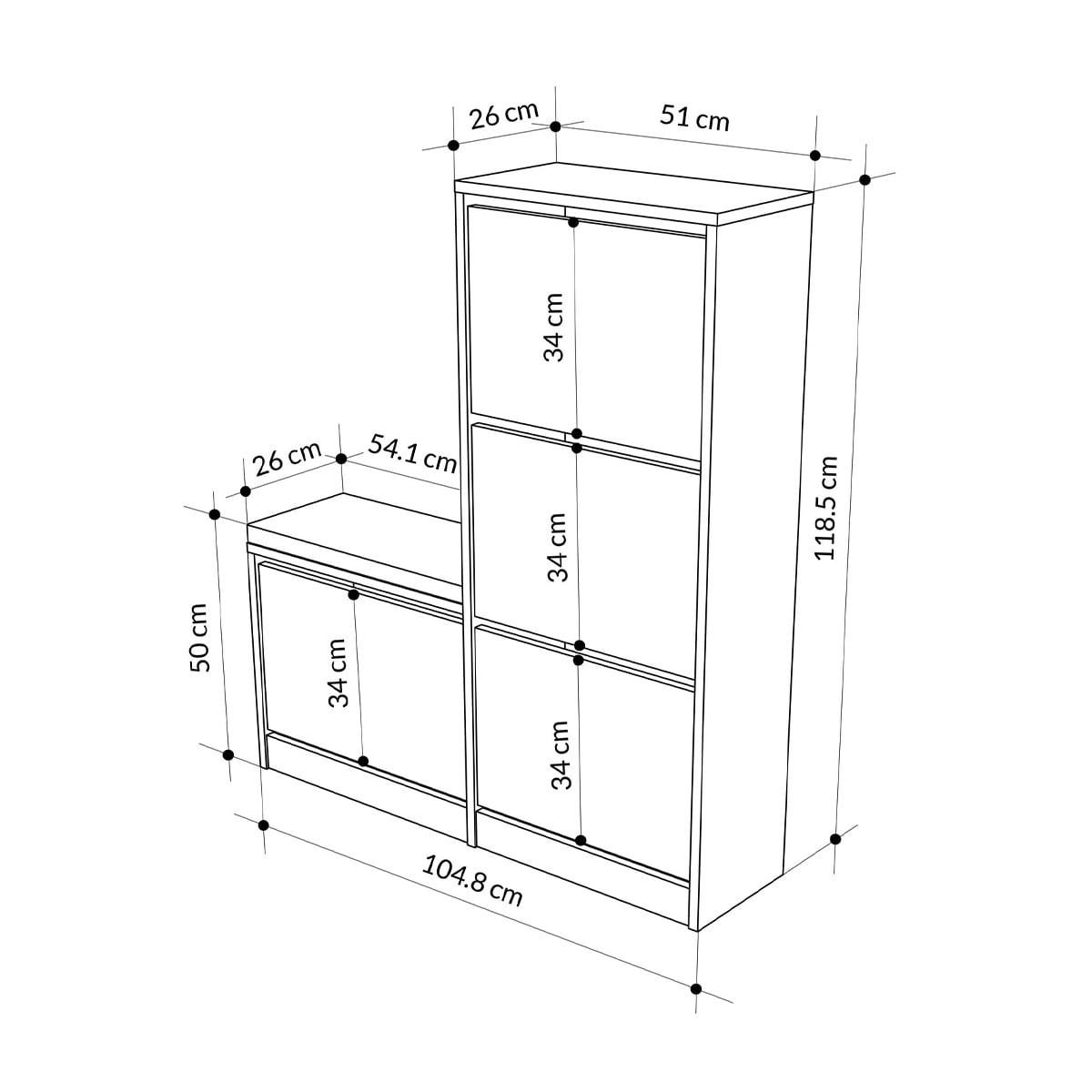 SCHUHSCHRANK 4 Türen L105 cm - Dude - Alteiche, Holzwerkstoff (26/118.5/23.2cm) - Calicosy