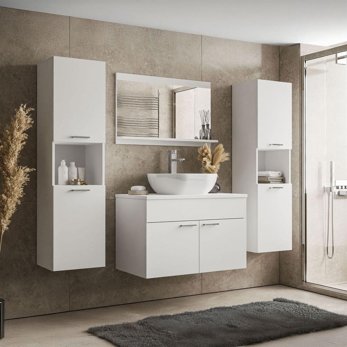 BADEZIMMERSCHRANK LUMIRE III Weiß Matt mit Spiegel - Weiß, Holzwerkstoff (80/52/46cm) - Lookway
