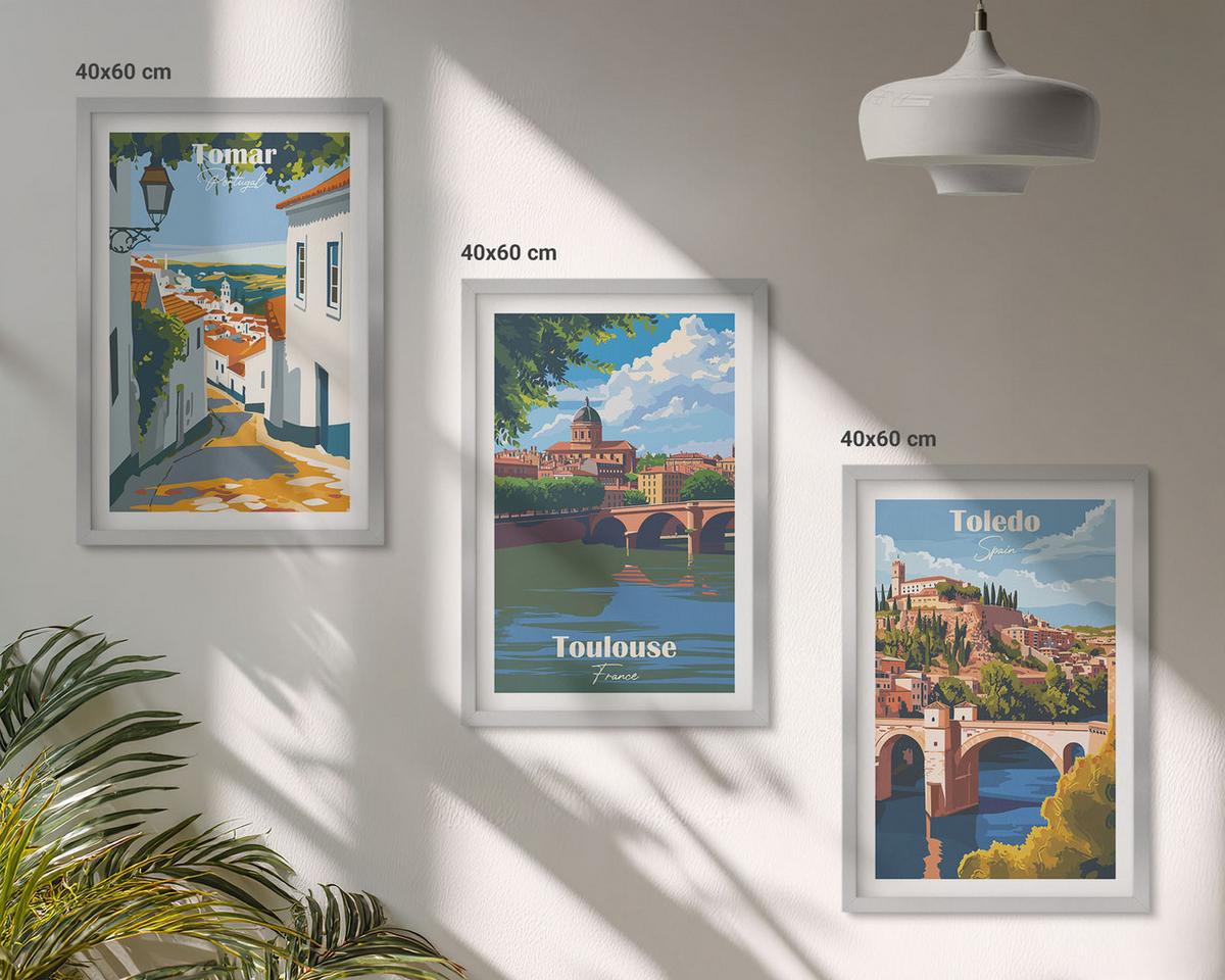 BILDER SET 3er Set - 40x60 cm Silberner Rahmen - Retro-Stadtgrafiken - Silberfarben, Kunststoff (40/60cm) - TULUP