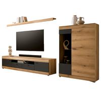 WOHNWAND Eiche, grau 300 cm 3-teilig, Schrankwand mit Soft-Close - Kaschmir/Eichefarben, Glas/Holzwerkstoff (300/170/45cm) - Furn.Design