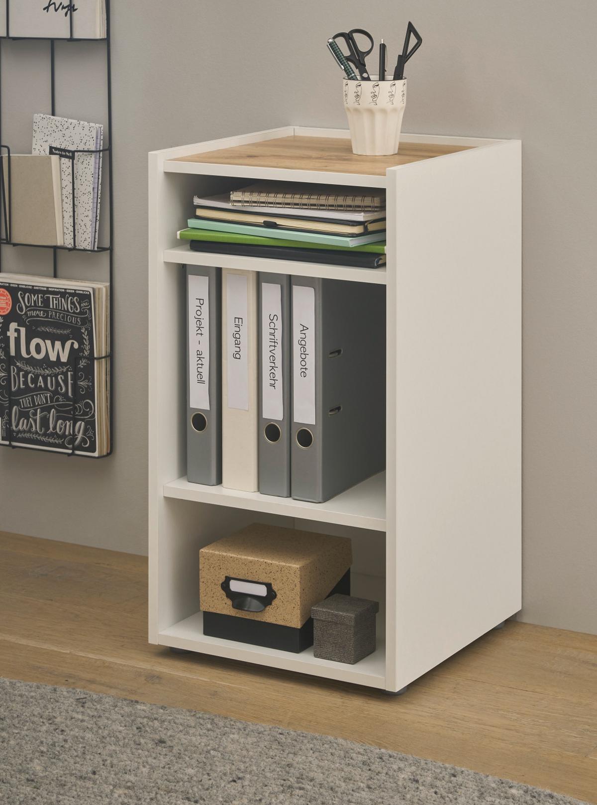 STANDCONTAINER Weiß matt, Eiche Wotan 40 x 70 cm, Aktenregal mit 3 Fächern - Eiche Wotan/Weiß, Holzwerkstoff/Kunststoff (40/70/40cm) - Furn.Design
