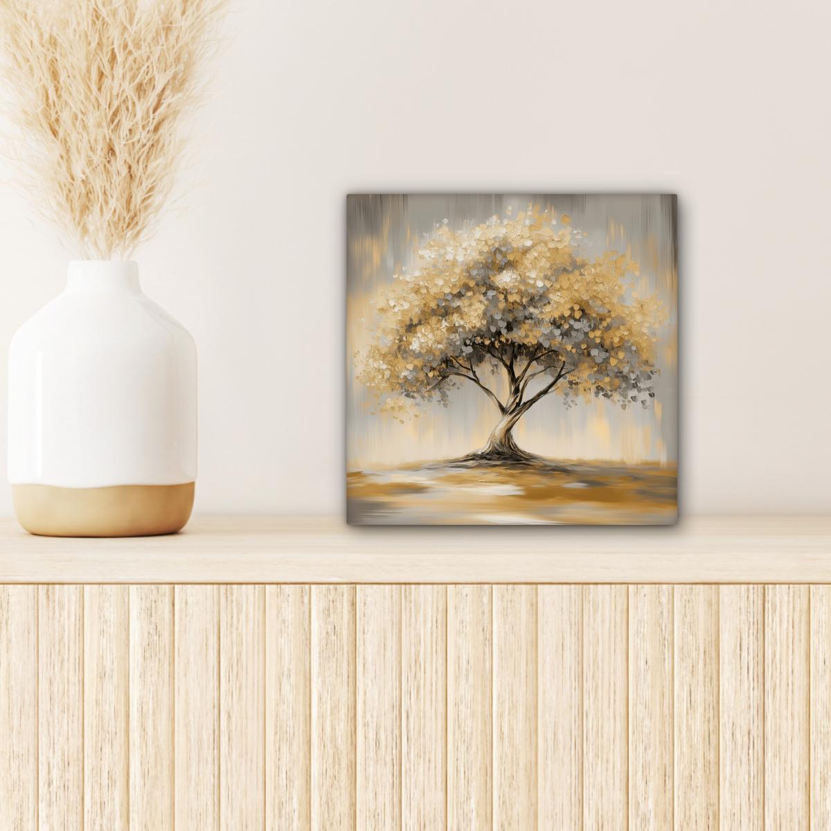 LEINWANDBILD Gemälde - Baum - Abstrakt - Blätter Deko Wohnzimmer 20x20 cm - Beige, Textil (20/20cm) - MuchoWow