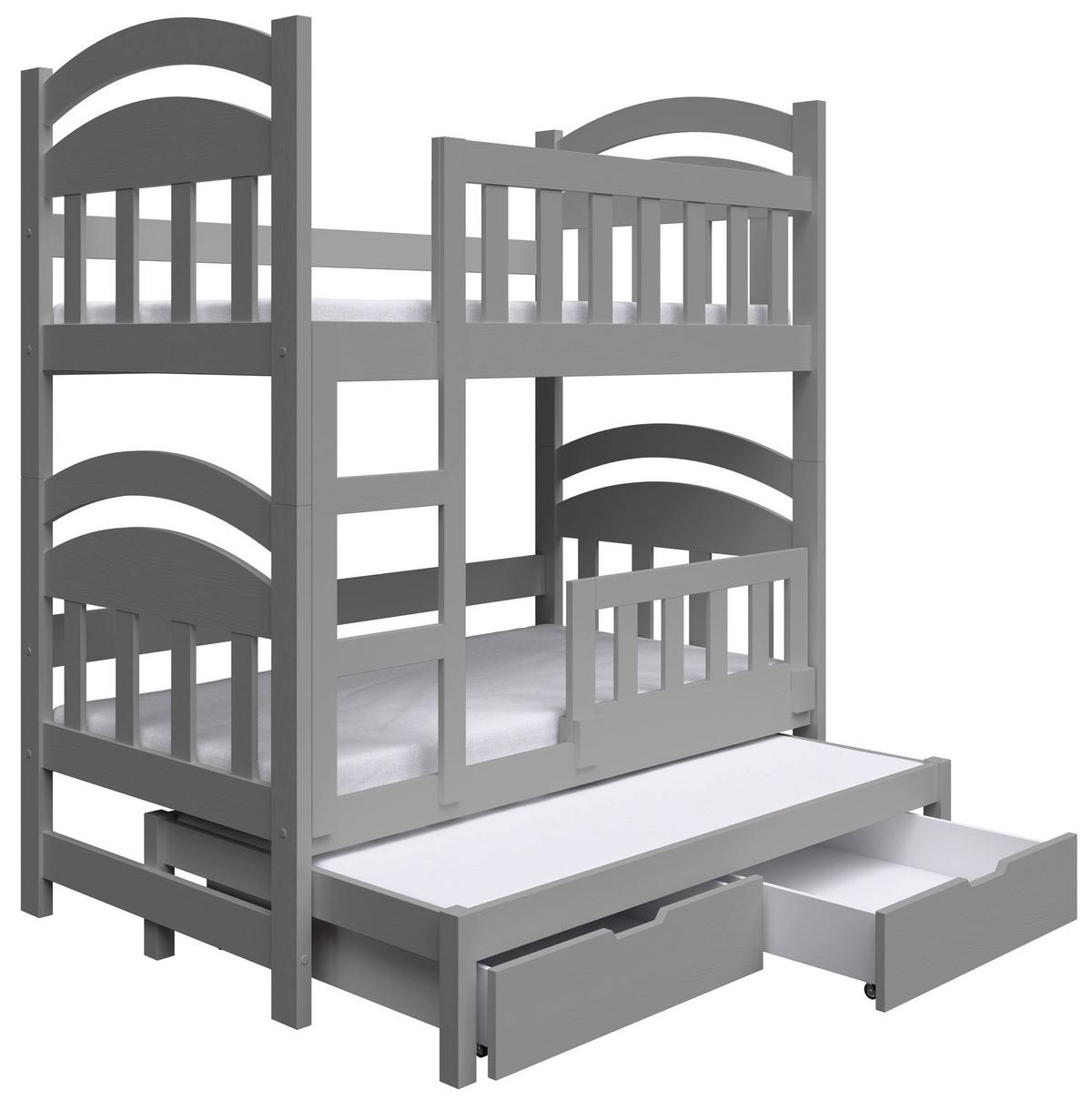 ETAGENBETT FÜR 3 PERSONEN MIT MATRATZEN Dopio 75x180 cm - Grau, Holz (75/180cm) - Selsey