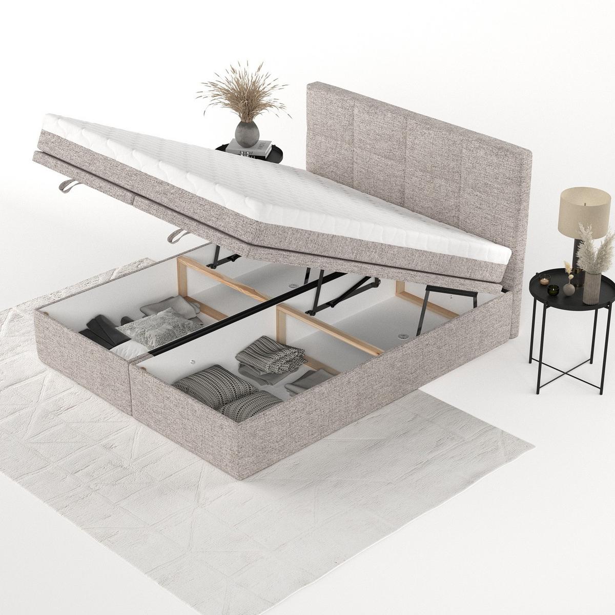 BOXBETT Tessa 200/200 cm Beige im Neve Stoff - Beige/Schwarz, Holz/Holzwerkstoff (200/200cm) - AltaBeds