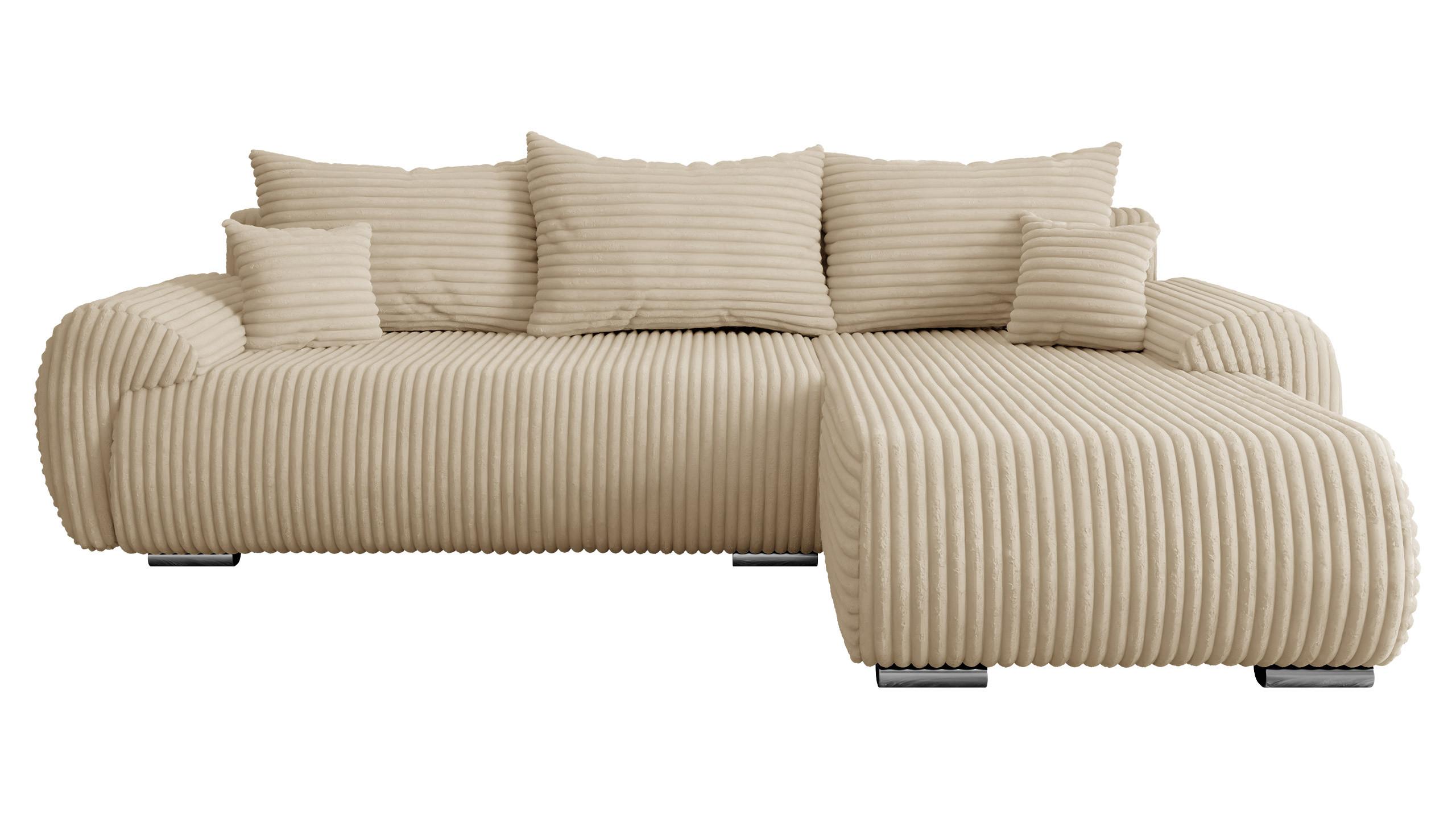 ECKSOFA Ubo L Cord, Seite: Rechts - Beige/Silberfarben, Holz/Kunststoff (282/187cm) - MIRJAN24