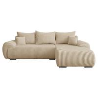 ECKSOFA Ubo L Cord, Seite: Rechts - Beige/Silberfarben, Holz/Kunststoff (282/187cm) - MIRJAN24