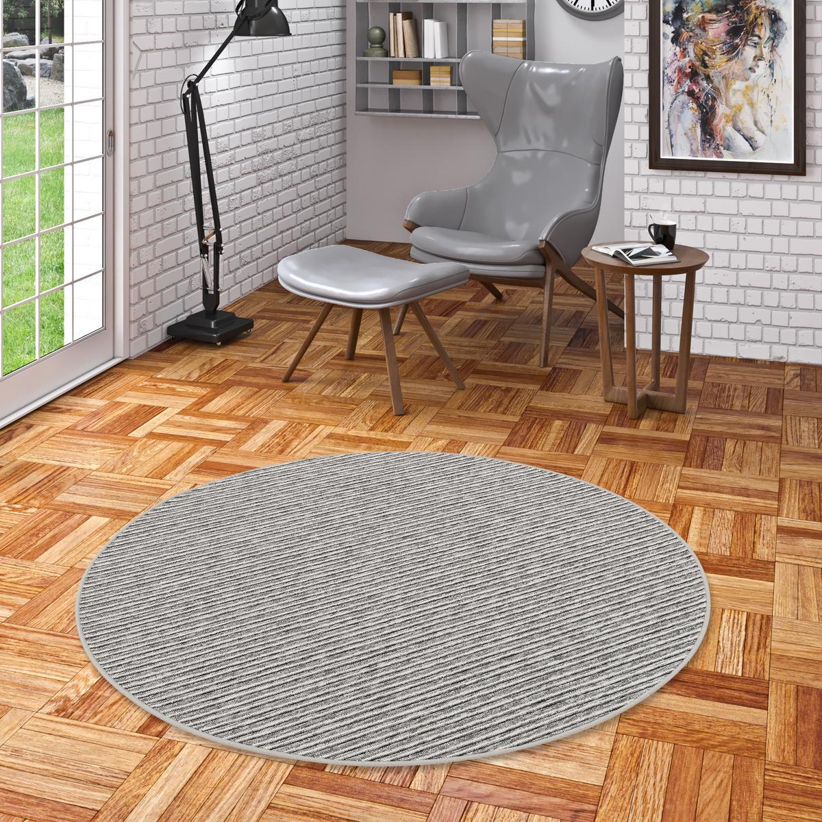 STREIFENBERBER TEPPICH MARTA RUND - Grau, Textil (160/160cm) - Snapstyle