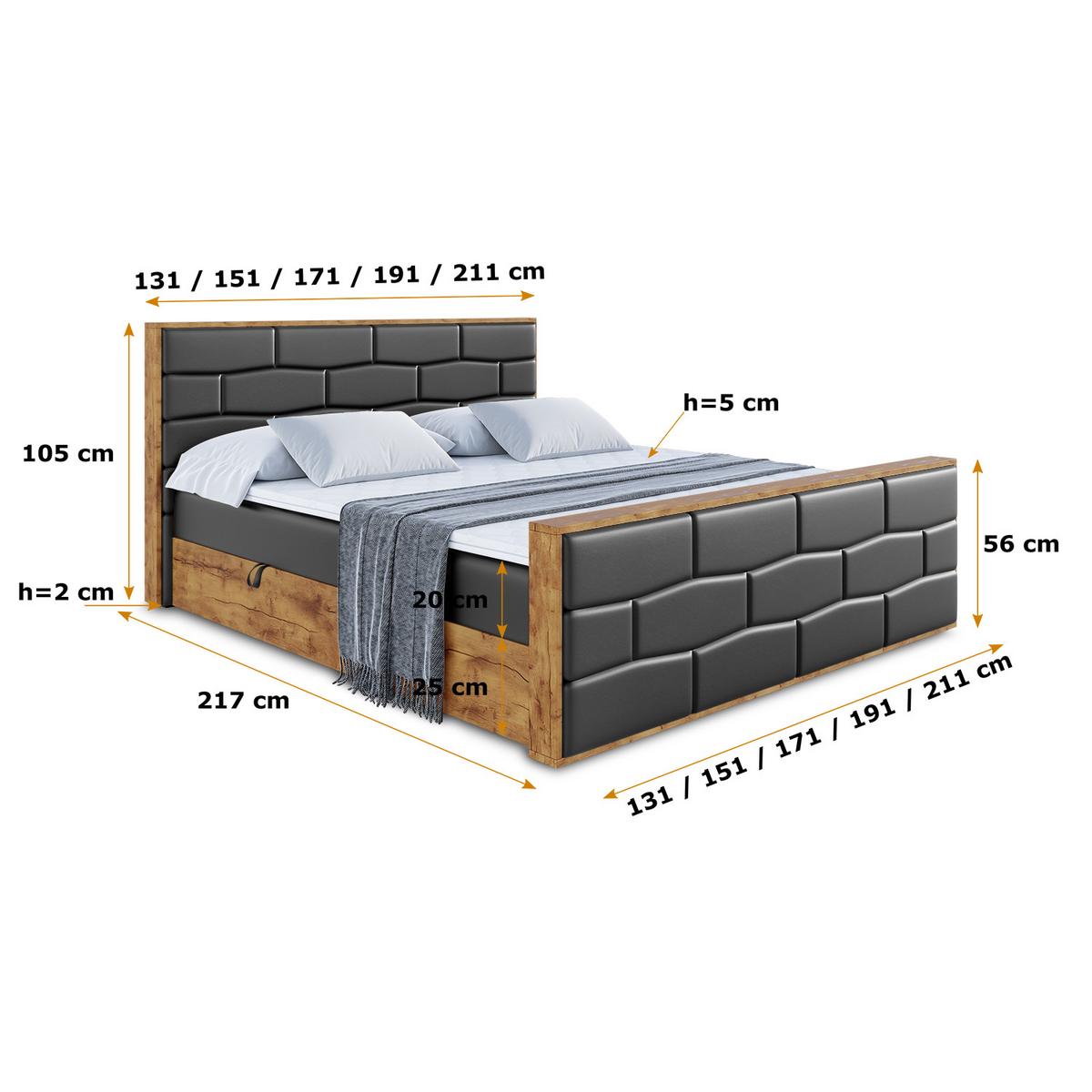 BOXBETT mit Matratze H3 und Lattenrost - LOLLI8-Z - 200x200 - Schwarz Kunstleder - Schwarz, Holzwerkstoff (200/200cm) - ALTDECOR