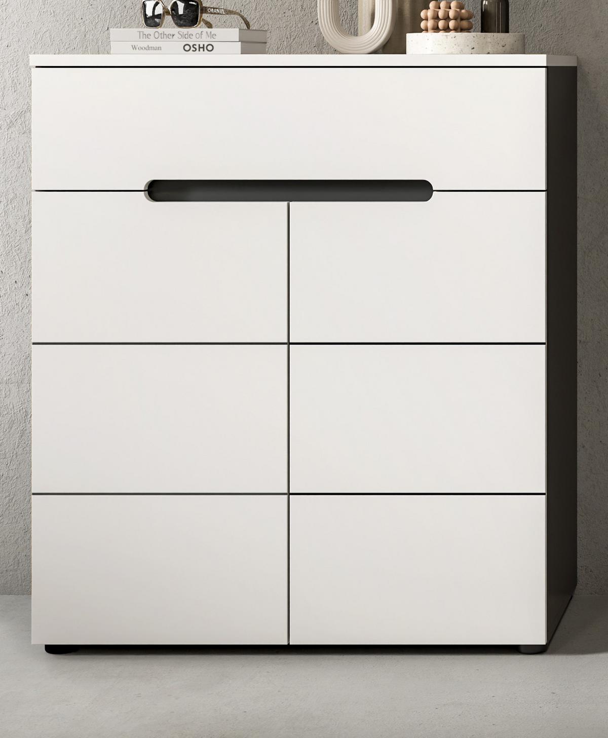 SCHUHKOMMODE weiß, grau, Flurkommode 80 x 94 cm, Vollauszug und Soft-Close - Schwarz/Weiß, Holzwerkstoff/Kunststoff (80/94/37cm) - Inn.Furn