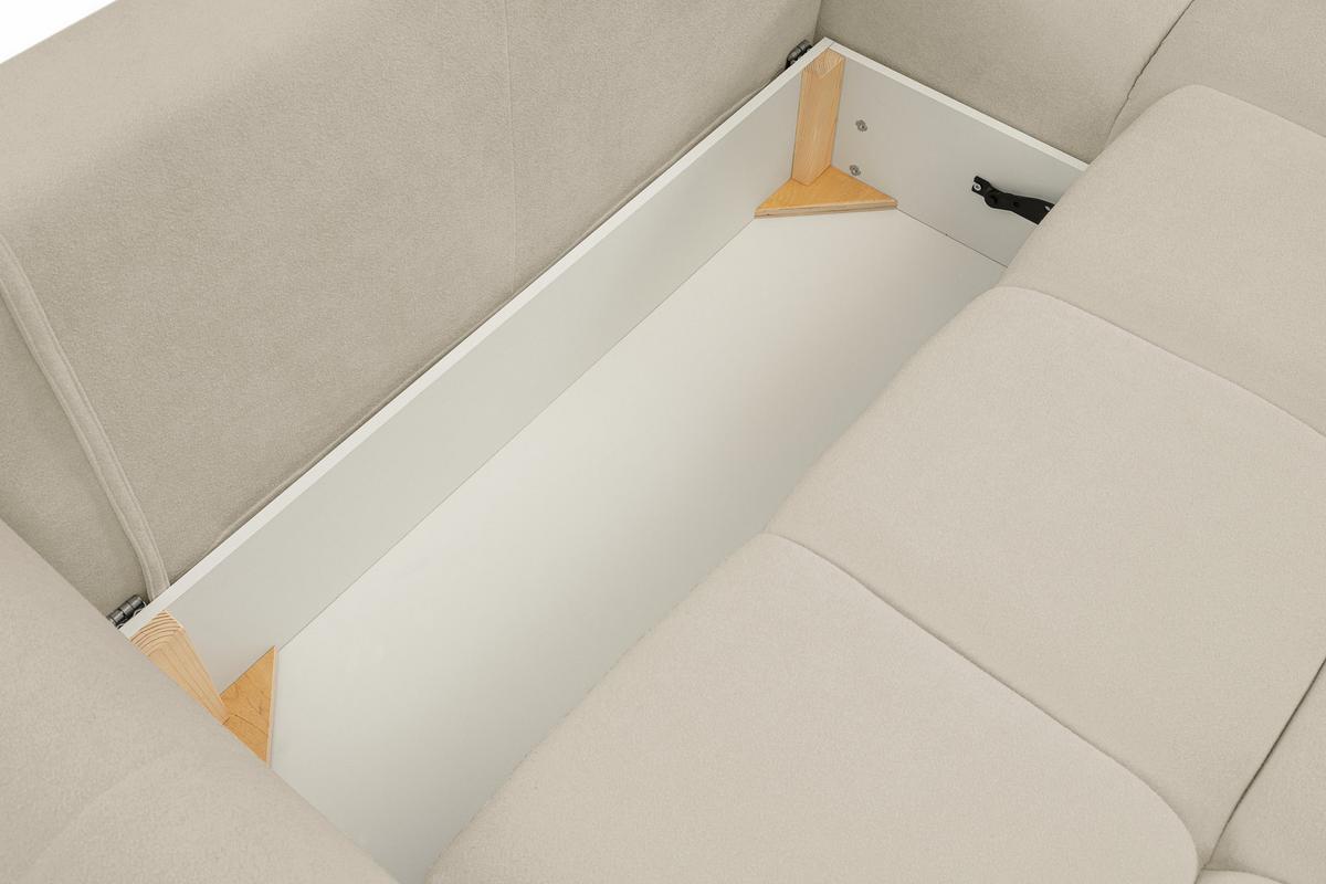 ECKSOFA MODA S Creme Geflochtener Stoff mit Schlaffunktion - Creme, Holz (257/177cm) - MASSENO