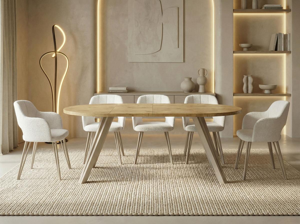 ESSTISCH Ravero runder ausziehbarer, Eiche Hell Braun 100-180/100/77 cm - Kaschmir/Eichefarben, Holz/Holzwerkstoff (100/180/76.5cm) - WFL GROUP