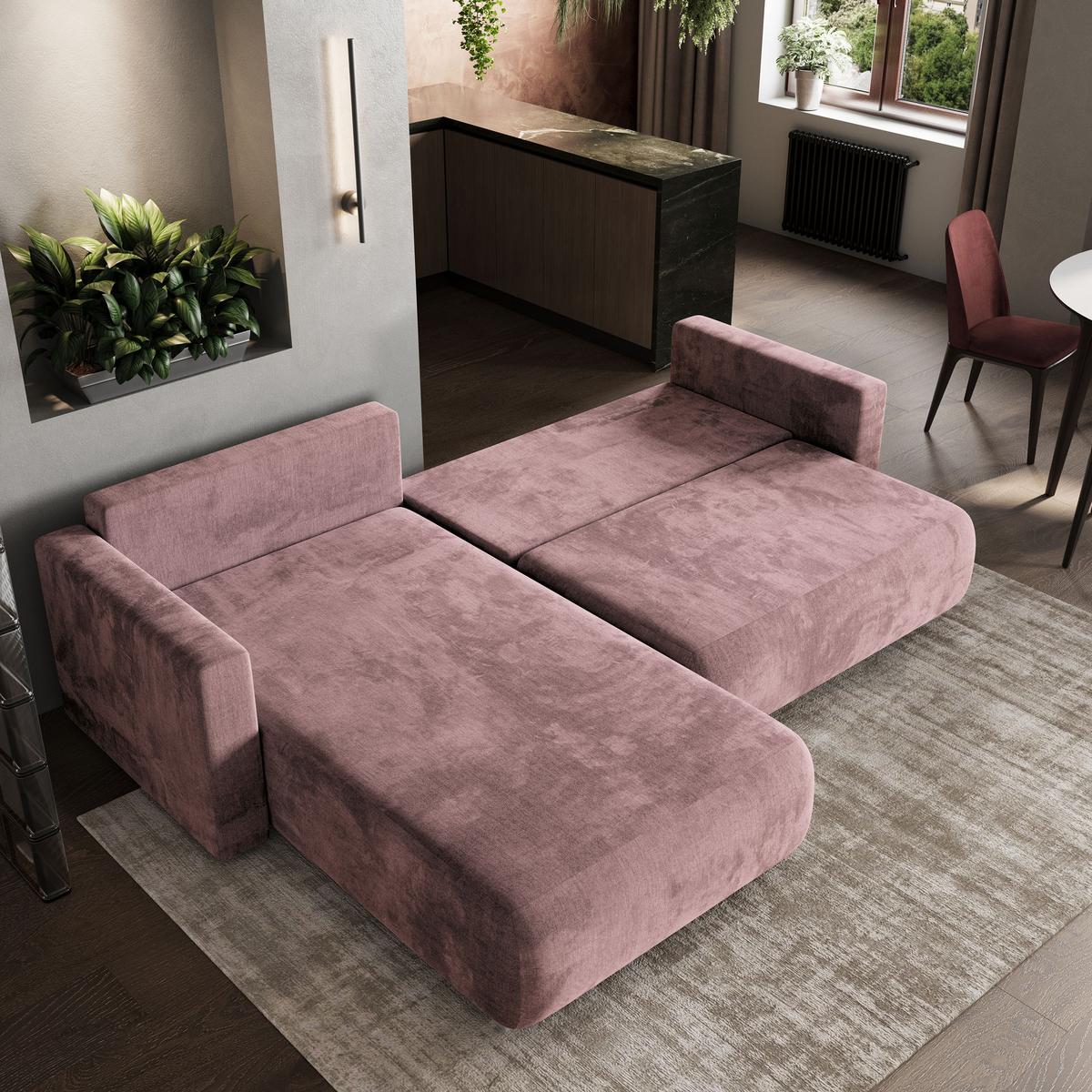 ECKSOFA TURIN M Lila Velours-Stoff mit Schlaffunktion - Lila/Grau, Holz/Kunststoff (265/183cm) - MASSENO