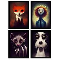 POSTER Set mit 4 Starren Tier im T Burton Goth Stil A3 Schwarzer Rahmen - Schwarz, Papier (29.7/3cm) - Nacnic
