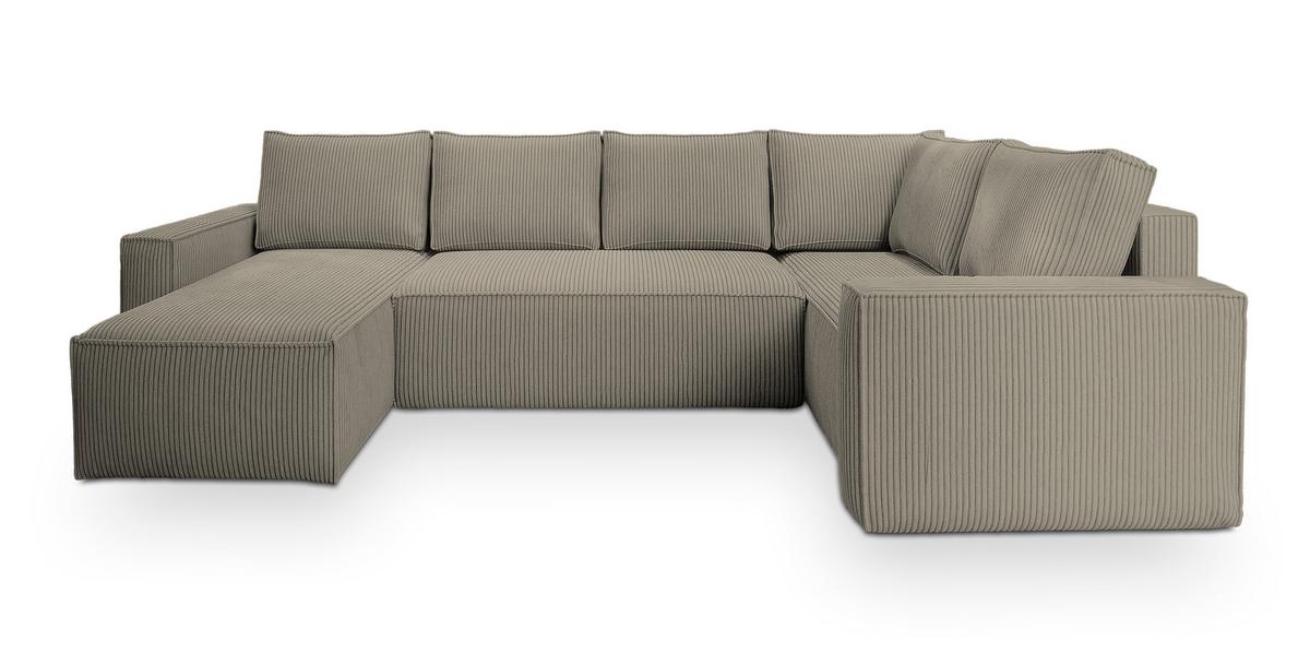 WOHNLANDSCHAFT NORENA R-S Beige Kordstoff mit Schlaffunktion - Beige, Holz (295/85/157.5cm) - MASSENO
