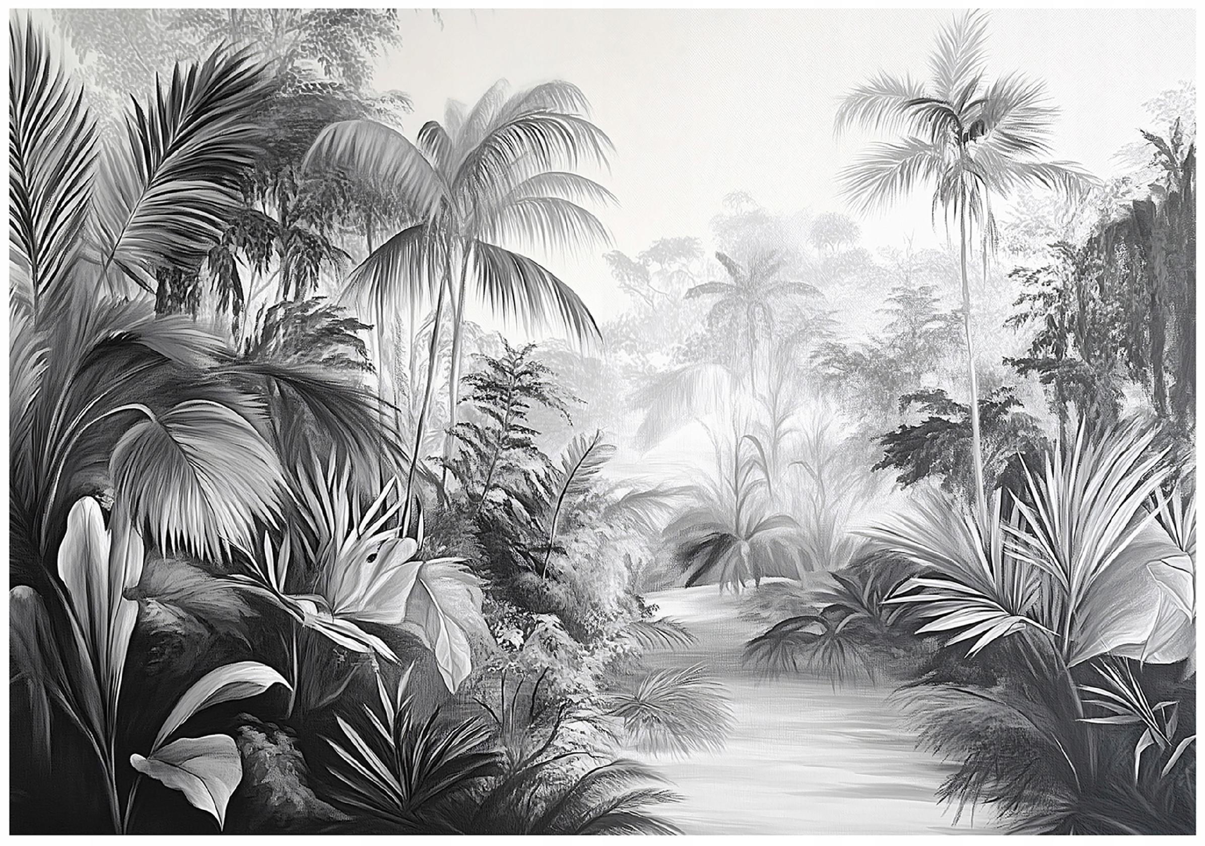 FOTOTAPETE Dschungel Schwarz Weiß Vlies Tapete Wohnzimmer 350x250 - Multicolor, Papier (350/250cm) - Wallarena