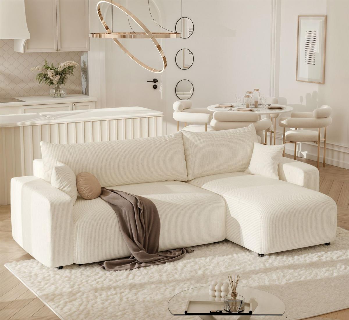 ECKSOFA Luna Mit Schlaffunktion - Creme, Holzwerkstoff/Textil (145/248cm) - Fun Möbel