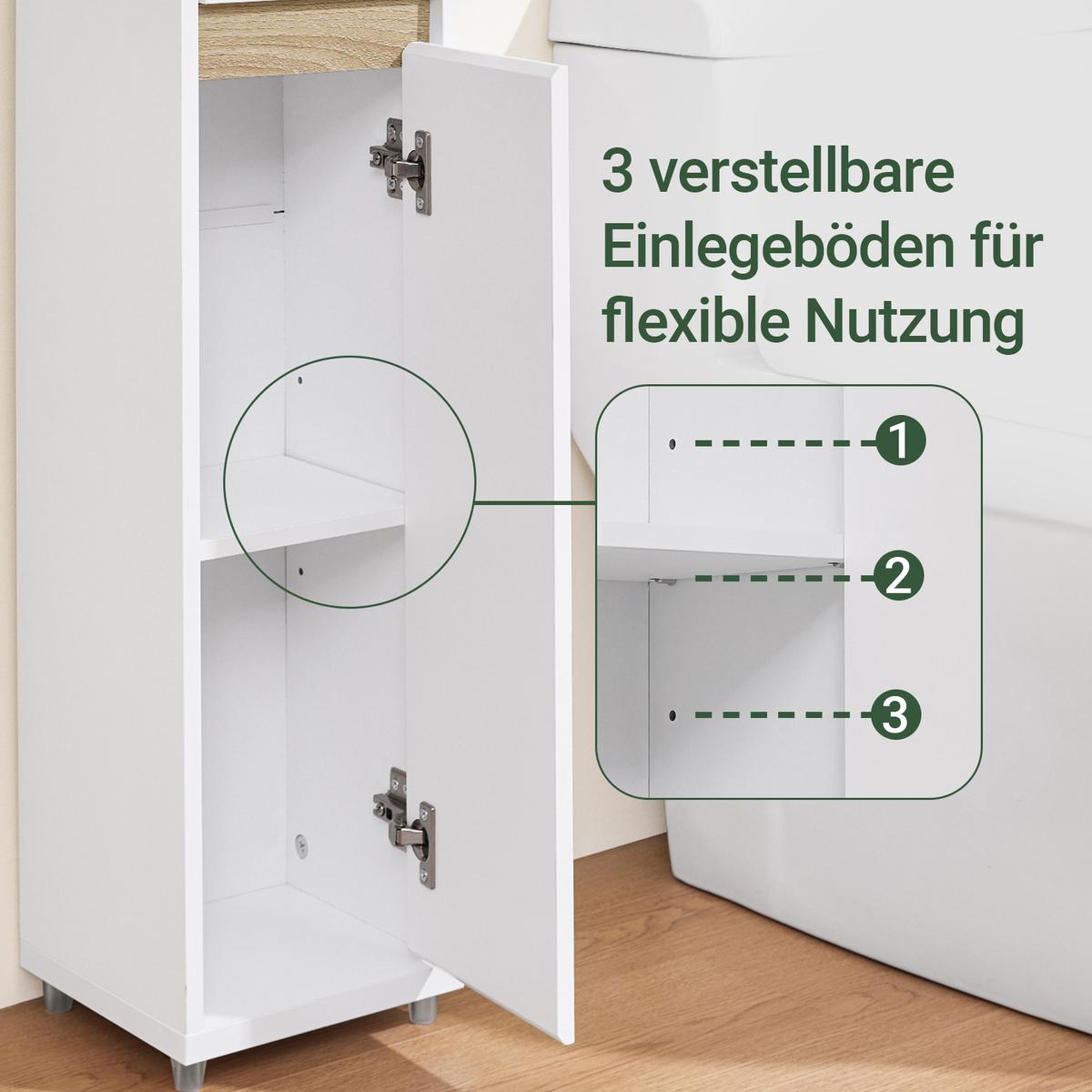 TOILETTENSCHRANK, Badschrank schmal, 20x96x20cm, Weiß - Weiß, Holzwerkstoff (20/96/20cm) - SoBuy